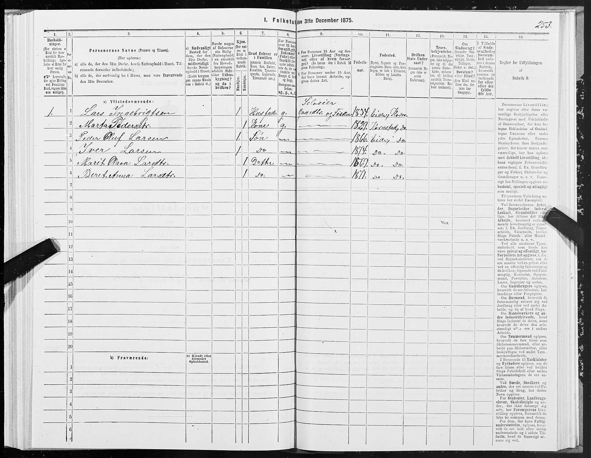 SAT, 1875 census for 1553P Kvernes, 1875, p. 2253