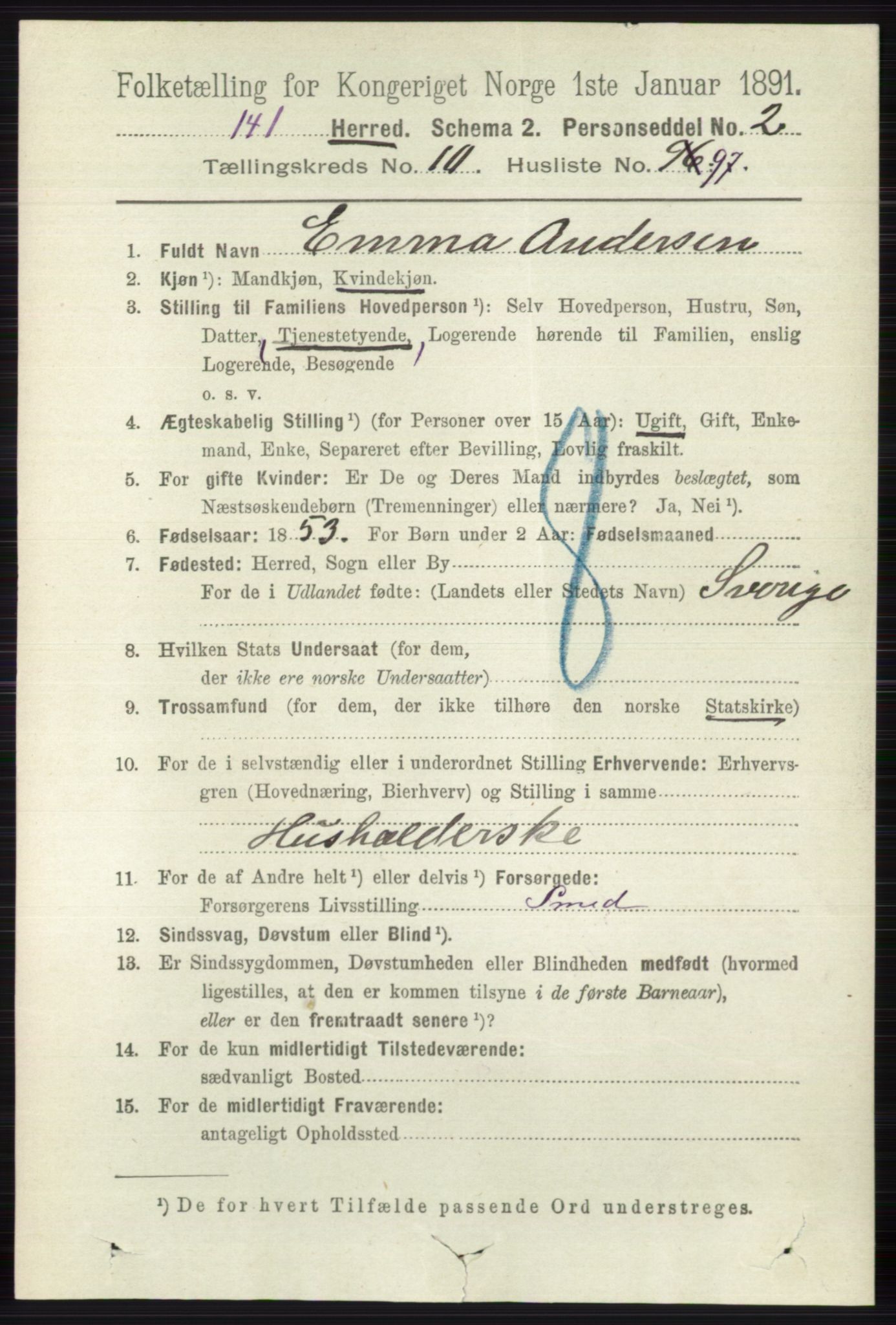 RA, 1891 census for 0818 Solum, 1891, p. 5233