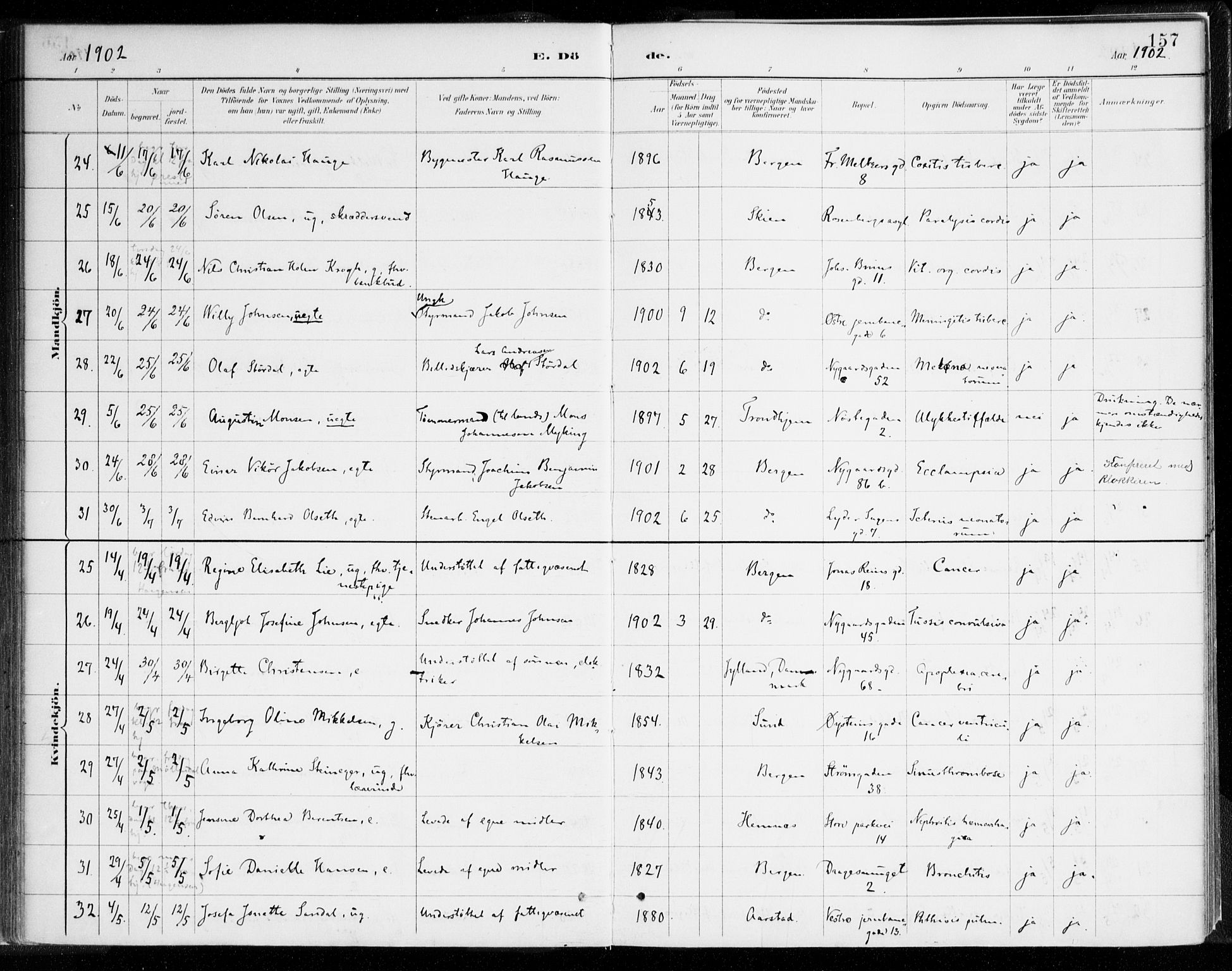 Johanneskirken sokneprestembete, AV/SAB-A-76001/H/Haa/L0019: Parish register (official) no. E 1, 1885-1915, p. 157