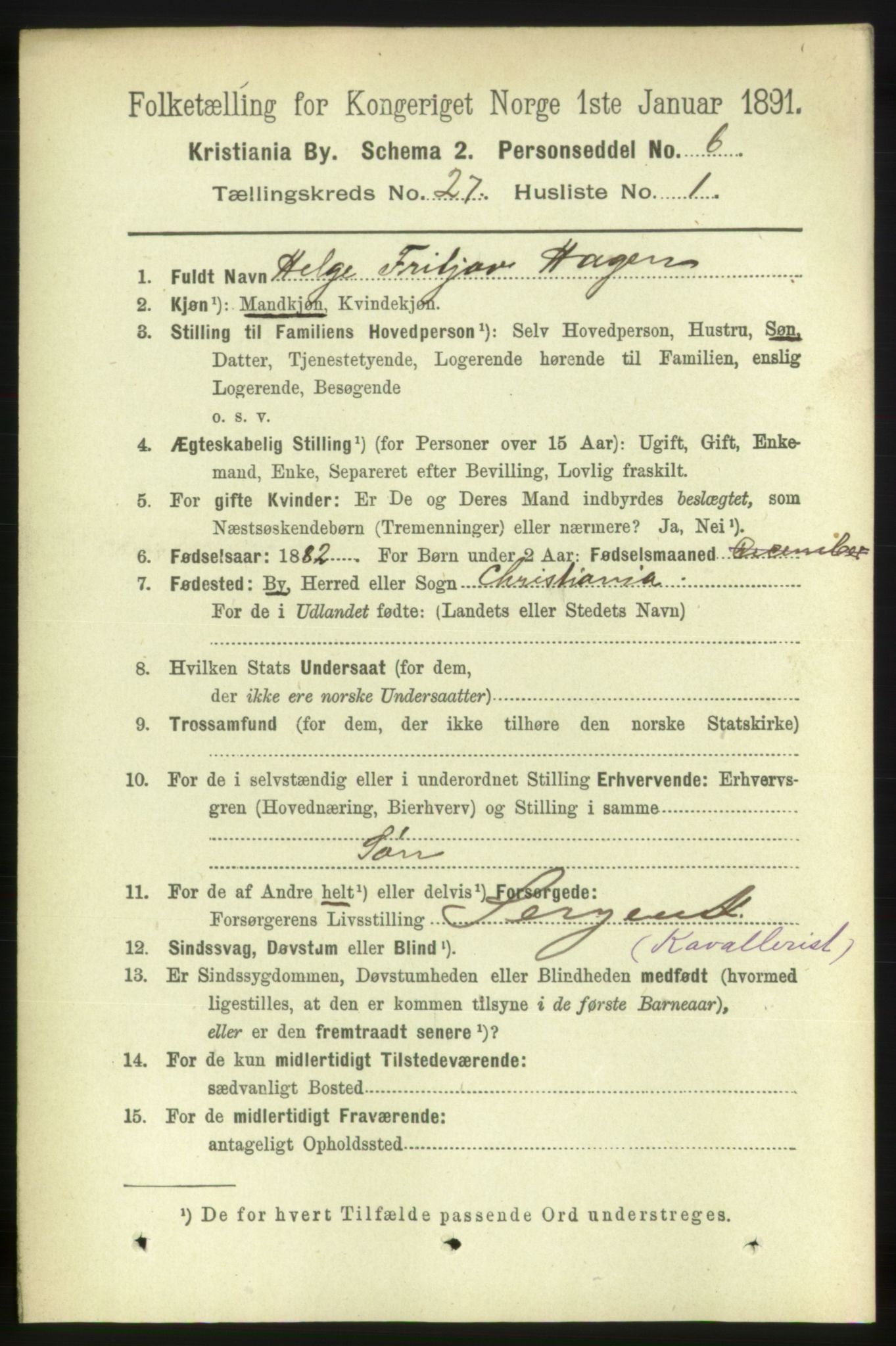 RA, 1891 census for 0301 Kristiania, 1891, p. 13704