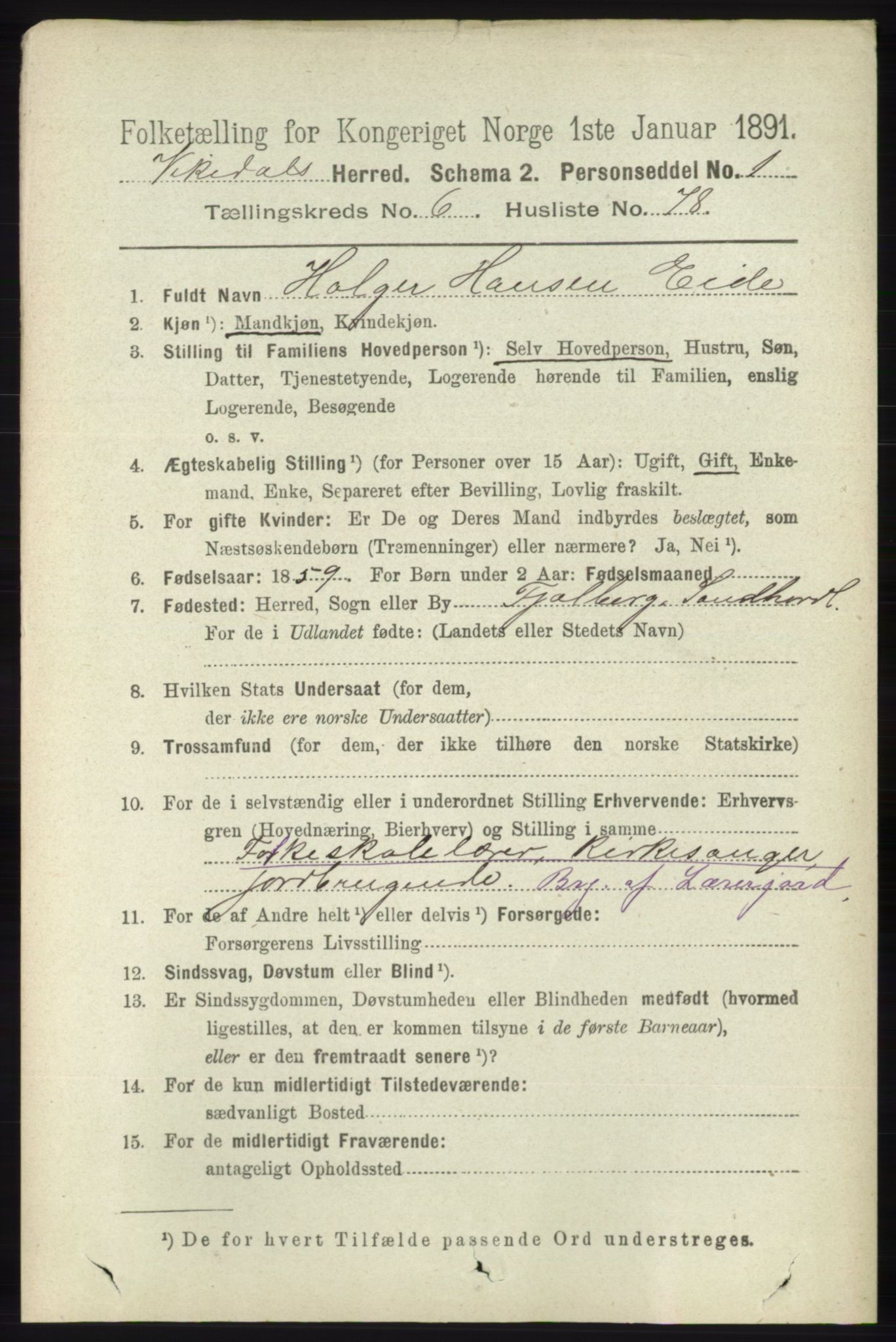 RA, 1891 census for 1157 Vikedal, 1891, p. 1988