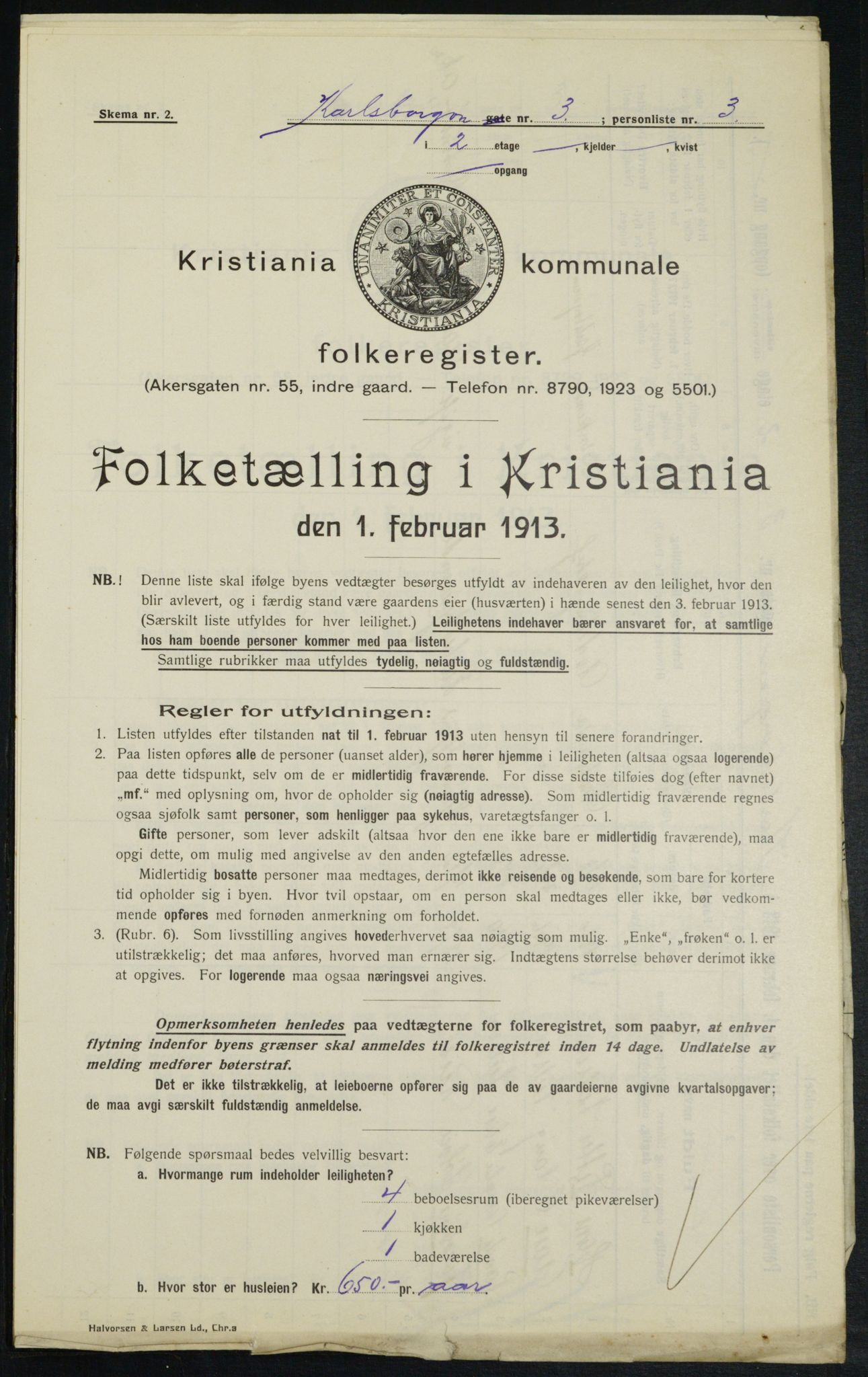 OBA, Municipal Census 1913 for Kristiania, 1913, p. 48692