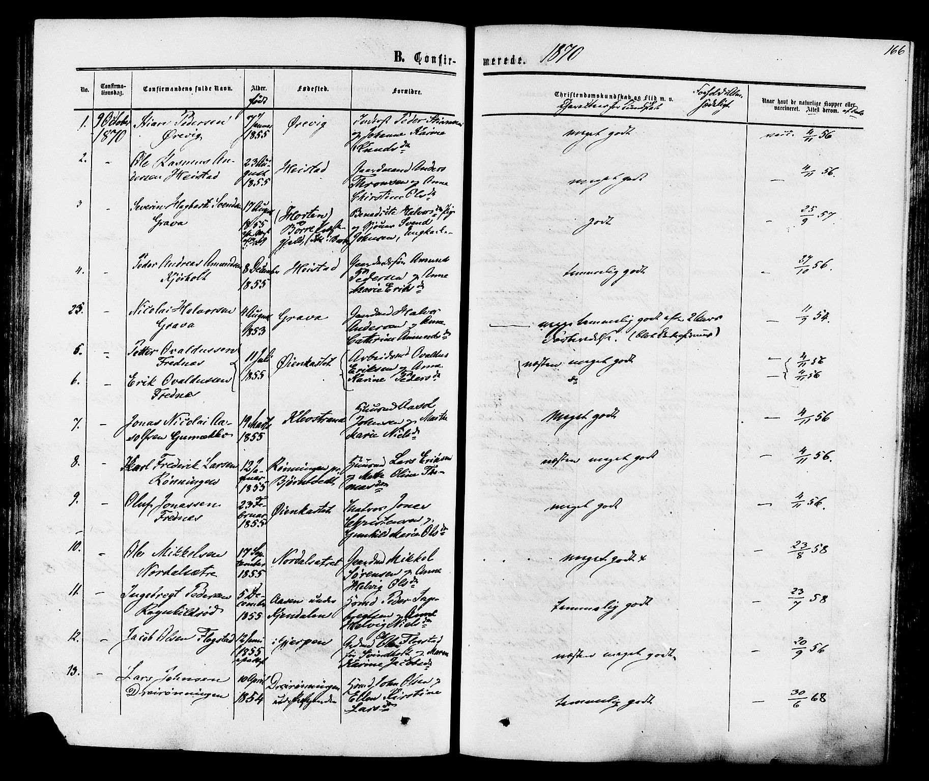 Eidanger kirkebøker, SAKO/A-261/F/Fa/L0010: Parish register (official) no. 10, 1859-1874, p. 166