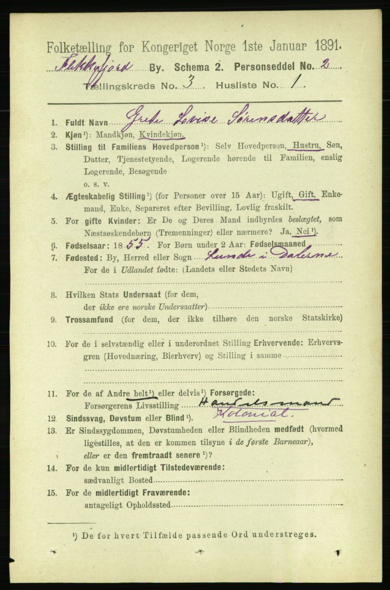 RA, 1891 census for 1004 Flekkefjord, 1891, p. 920