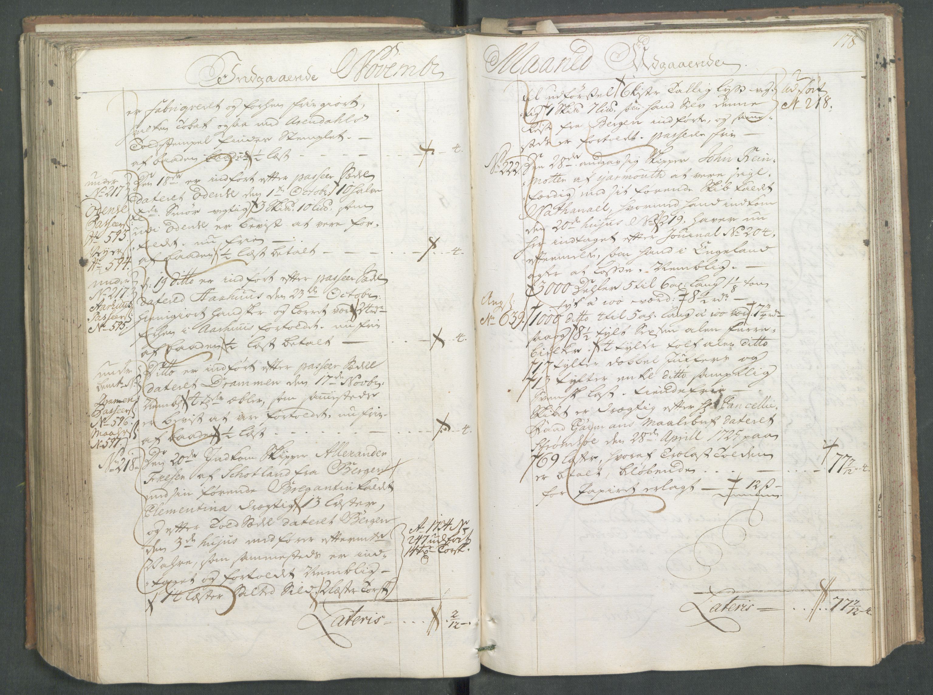 Generaltollkammeret, tollregnskaper, AV/RA-EA-5490/R01/L0008/0001: Tollregnskaper Fredrikshald / Hovedtollbok, 1733, p. 177b-178a