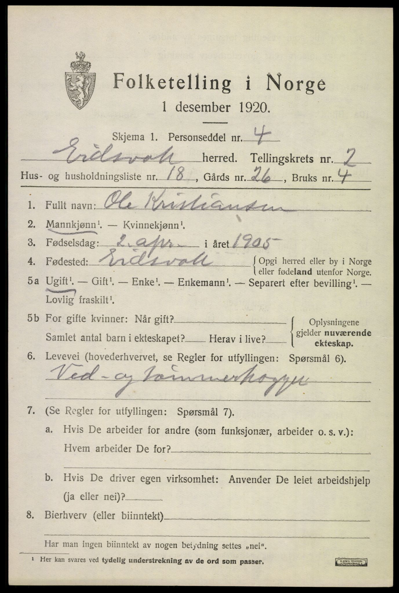 SAO, 1920 census for Eidsvoll, 1920, p. 6805