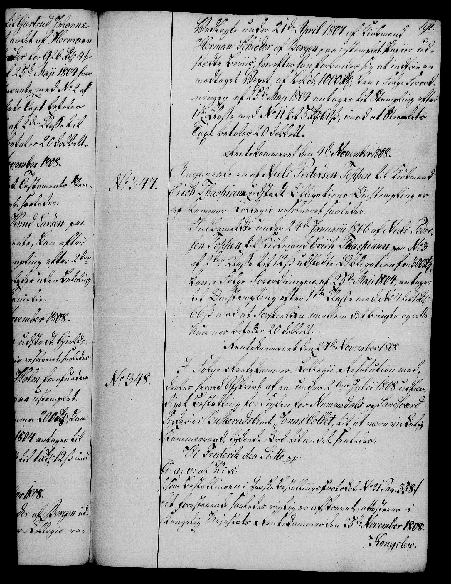 Rentekammeret, Kammerkanselliet, AV/RA-EA-3111/G/Gg/Gga/L0019: Norsk ekspedisjonsprotokoll med register (merket RK 53.19), 1807-1810, p. 191