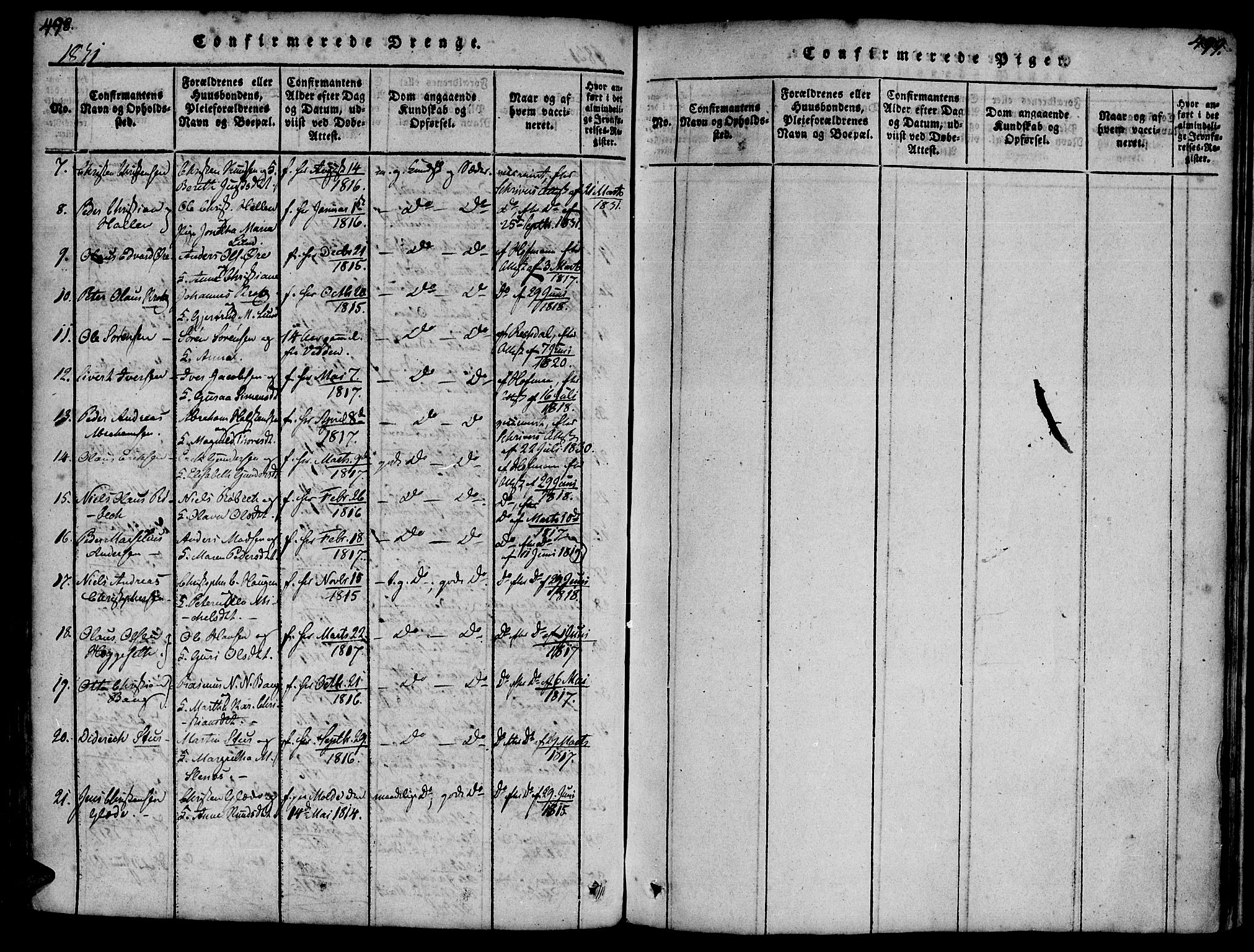 Ministerialprotokoller, klokkerbøker og fødselsregistre - Møre og Romsdal, AV/SAT-A-1454/572/L0842: Parish register (official) no. 572A05, 1819-1832, p. 498-499