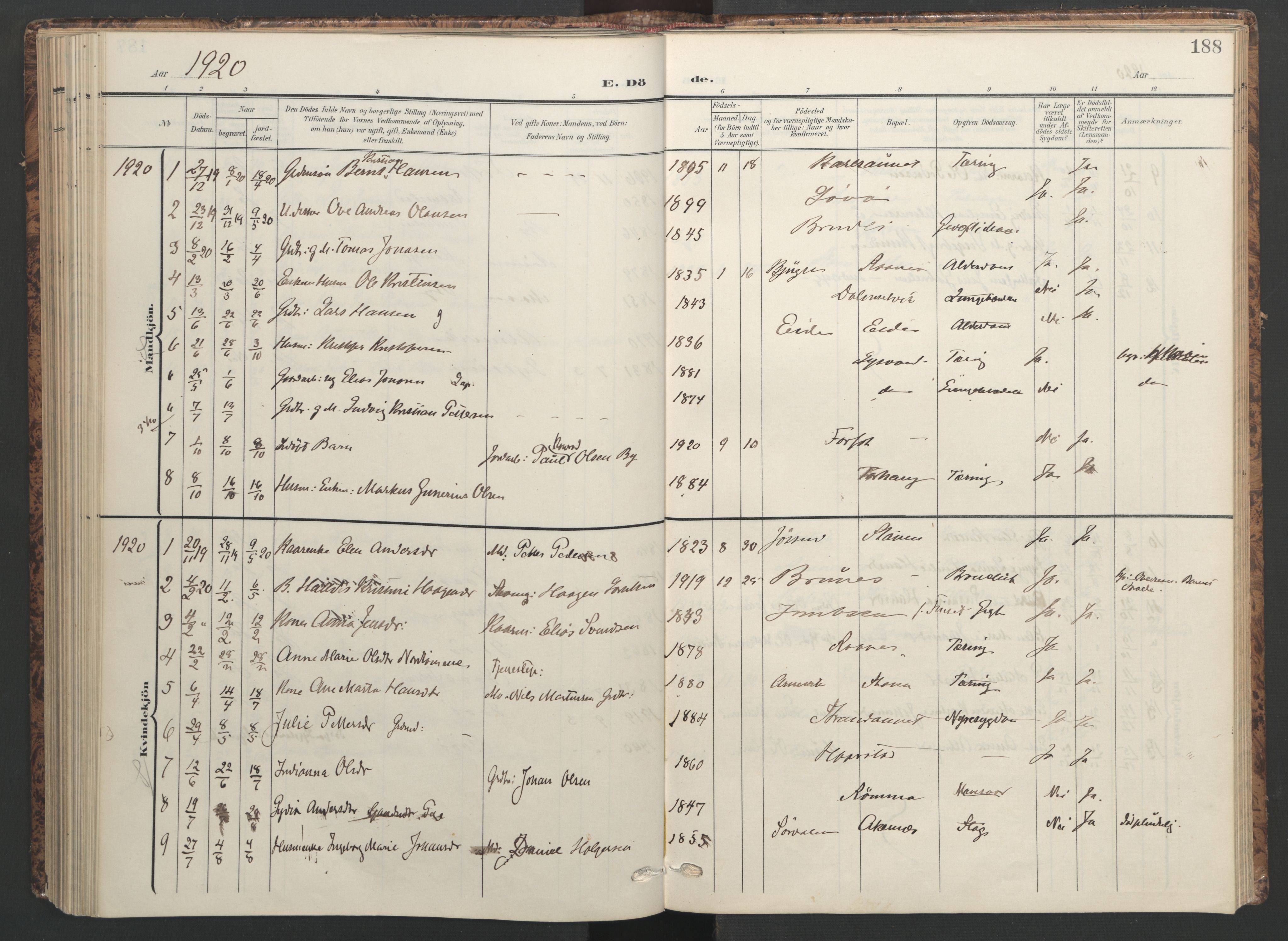 Ministerialprotokoller, klokkerbøker og fødselsregistre - Sør-Trøndelag, SAT/A-1456/655/L0682: Parish register (official) no. 655A11, 1908-1922, p. 188