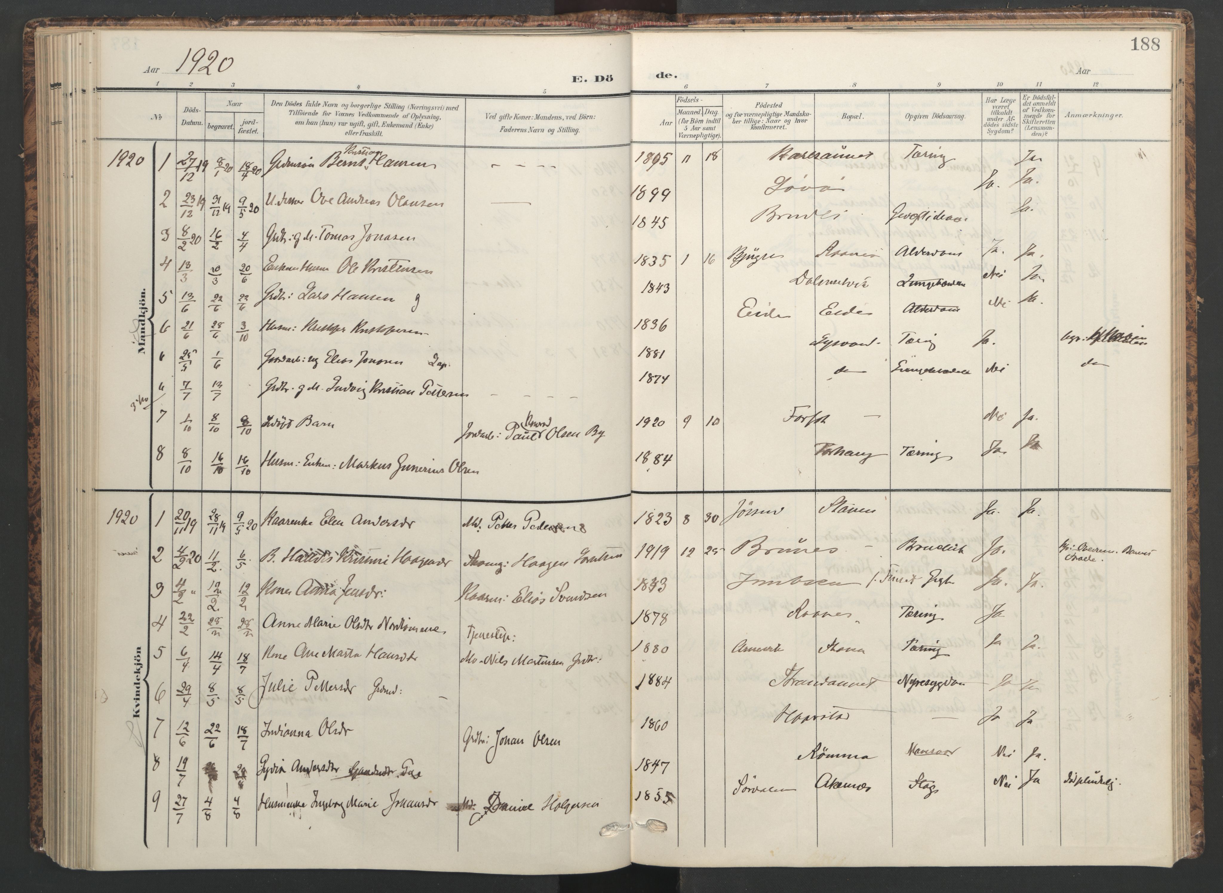 Ministerialprotokoller, klokkerbøker og fødselsregistre - Sør-Trøndelag, AV/SAT-A-1456/655/L0682: Parish register (official) no. 655A11, 1908-1922, p. 188