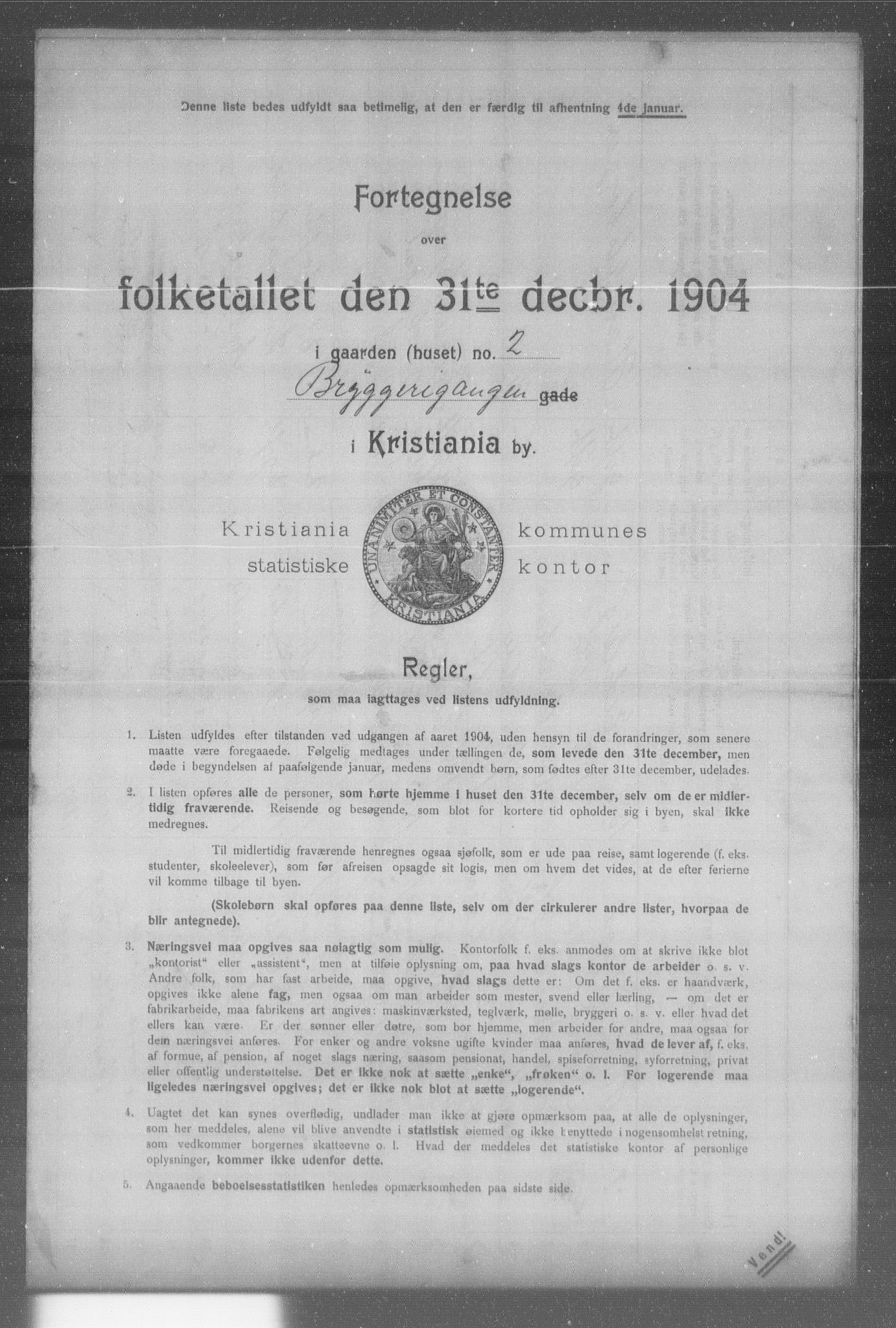 OBA, Municipal Census 1904 for Kristiania, 1904, p. 2164