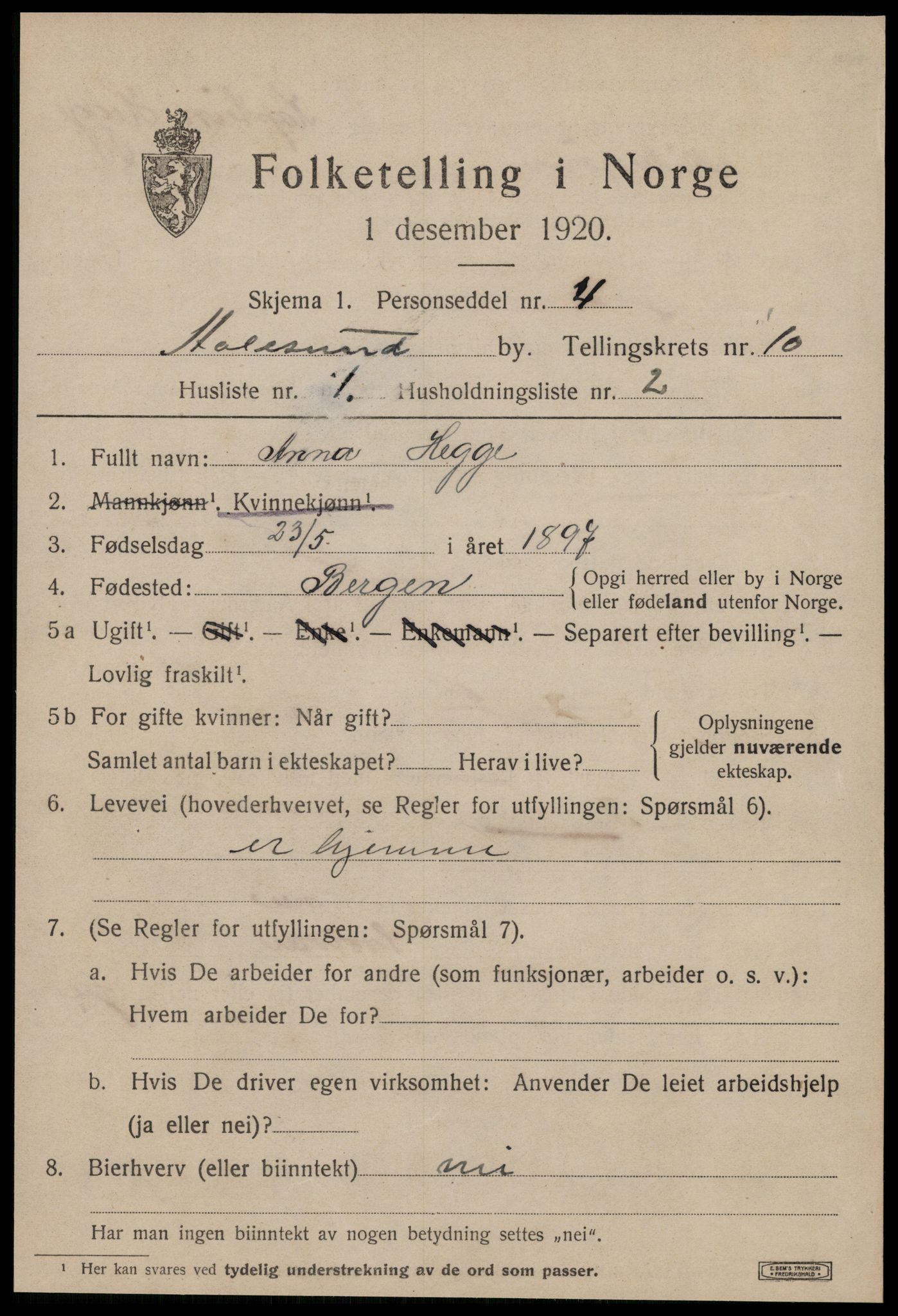 SAT, 1920 census for Ålesund, 1920, p. 23844