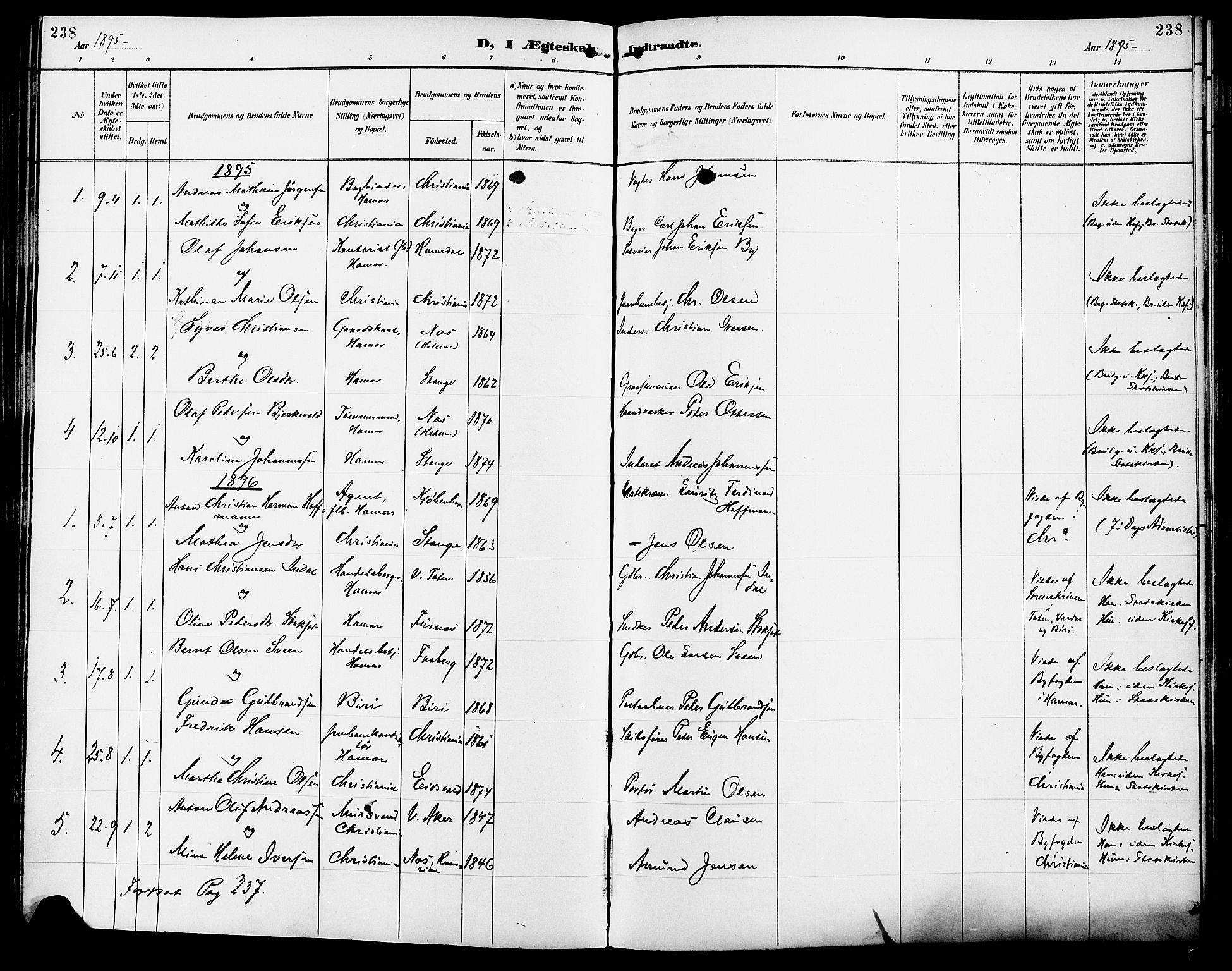 Vang prestekontor, Hedmark, SAH/PREST-008/H/Ha/Haa/L0017: Parish register (official) no. 17, 1890-1899, p. 238
