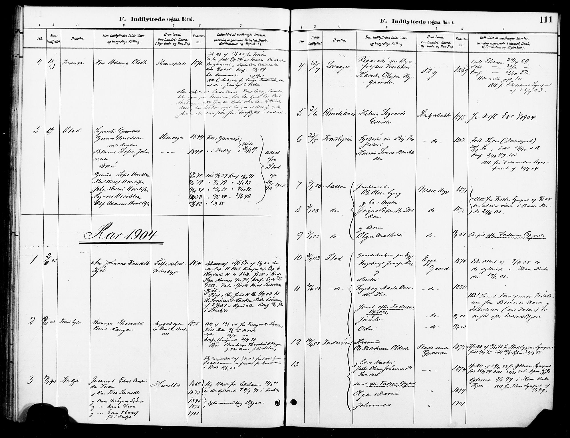 Ministerialprotokoller, klokkerbøker og fødselsregistre - Nord-Trøndelag, SAT/A-1458/740/L0379: Parish register (official) no. 740A02, 1895-1907, p. 111