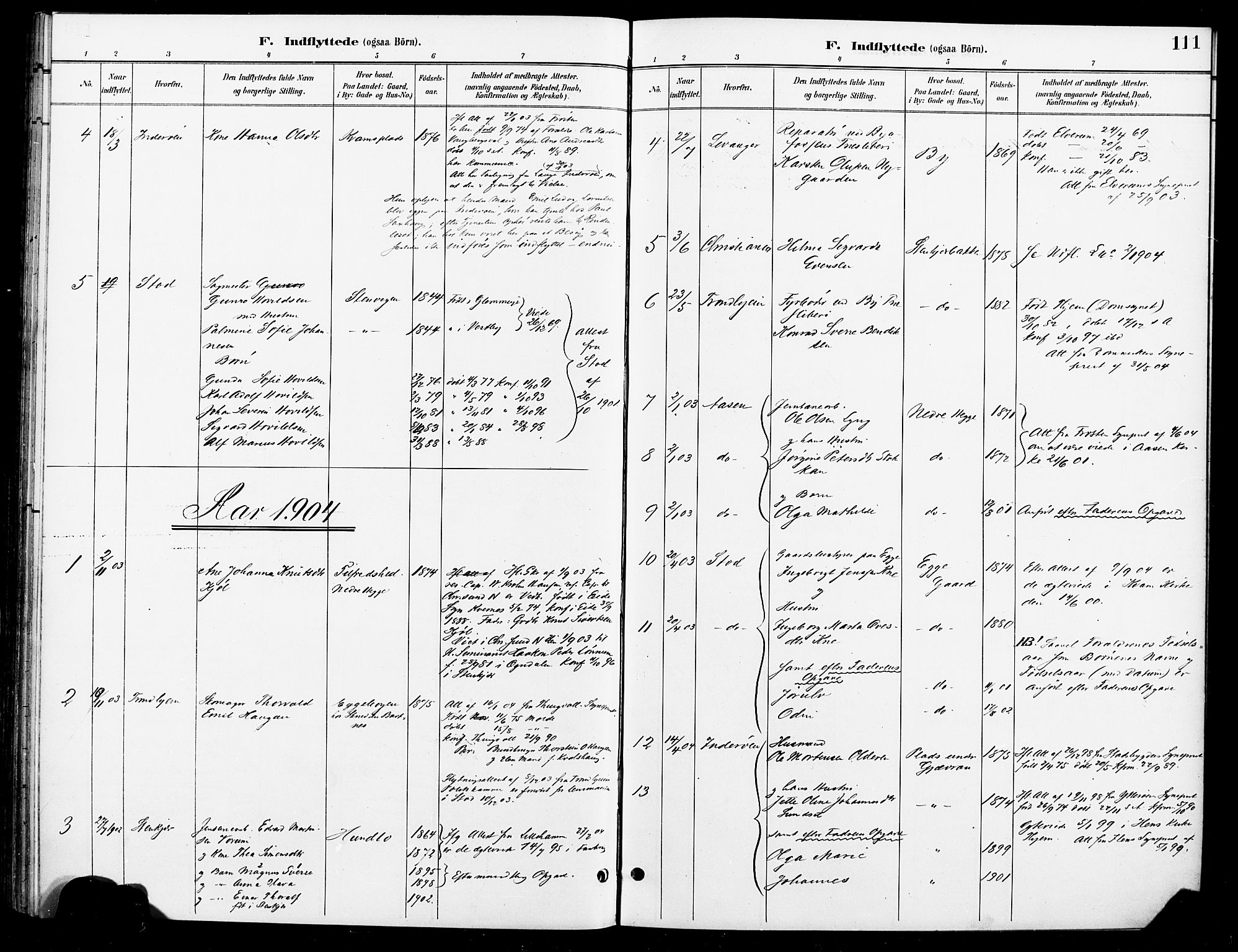 Ministerialprotokoller, klokkerbøker og fødselsregistre - Nord-Trøndelag, AV/SAT-A-1458/740/L0379: Parish register (official) no. 740A02, 1895-1907, p. 111