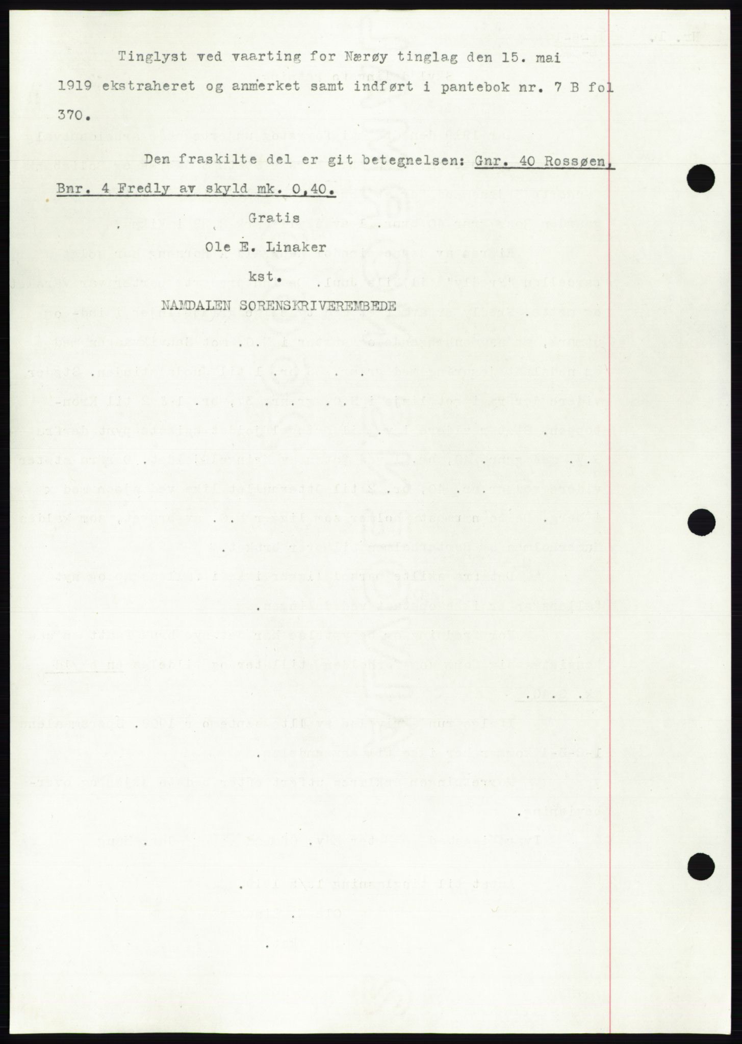 Namdal sorenskriveri, SAT/A-4133/1/2/2C: Mortgage book no. -, 1916-1921, Deed date: 26.04.1919