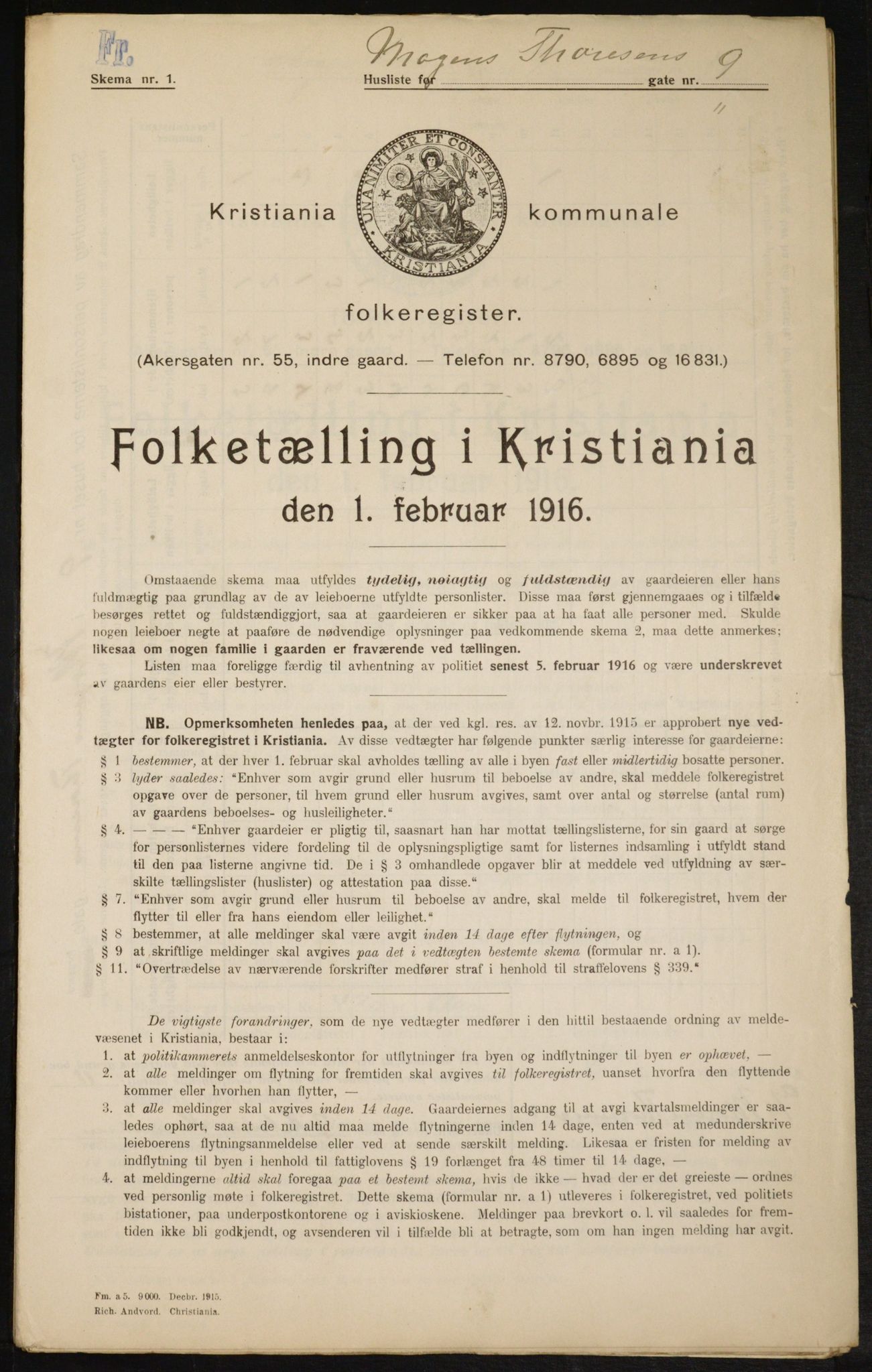 OBA, Municipal Census 1916 for Kristiania, 1916, p. 67246