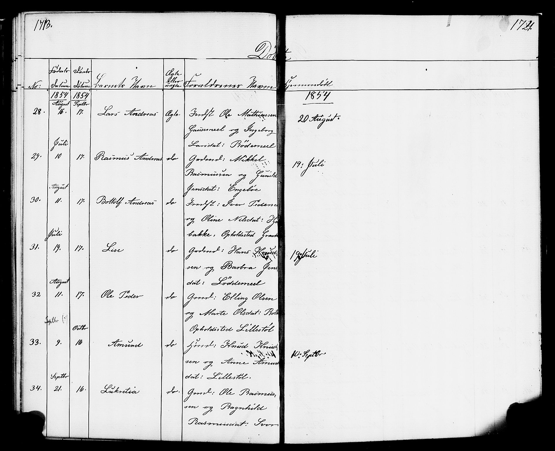 Hornindal sokneprestembete, AV/SAB-A-82401/H/Haa/Haaa/L0001: Parish register (official) no. A 1, 1837-1866, p. 174-175