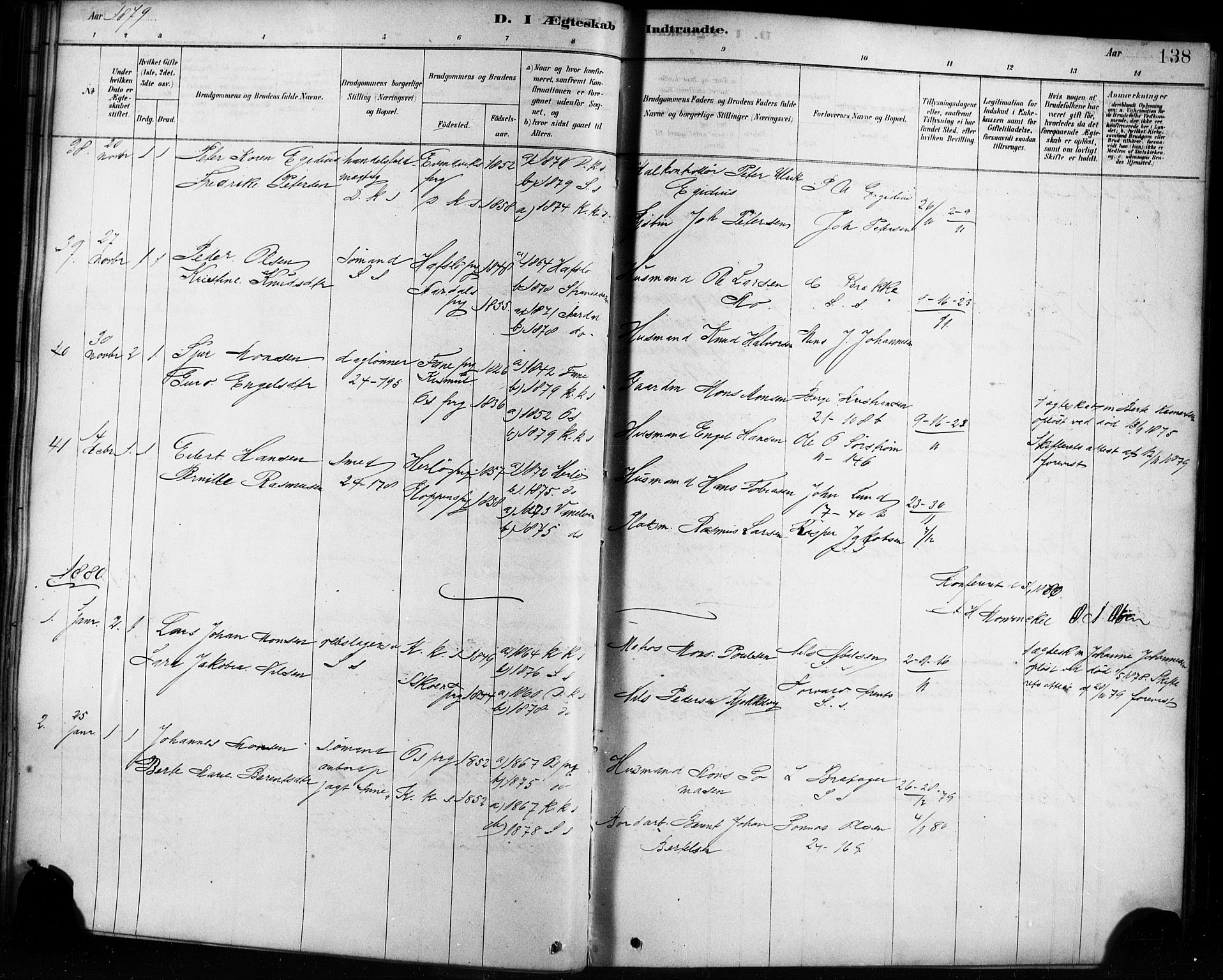 Sandviken Sokneprestembete, SAB/A-77601/H/Ha/L0002: Parish register (official) no. A 2, 1878-1896, p. 138