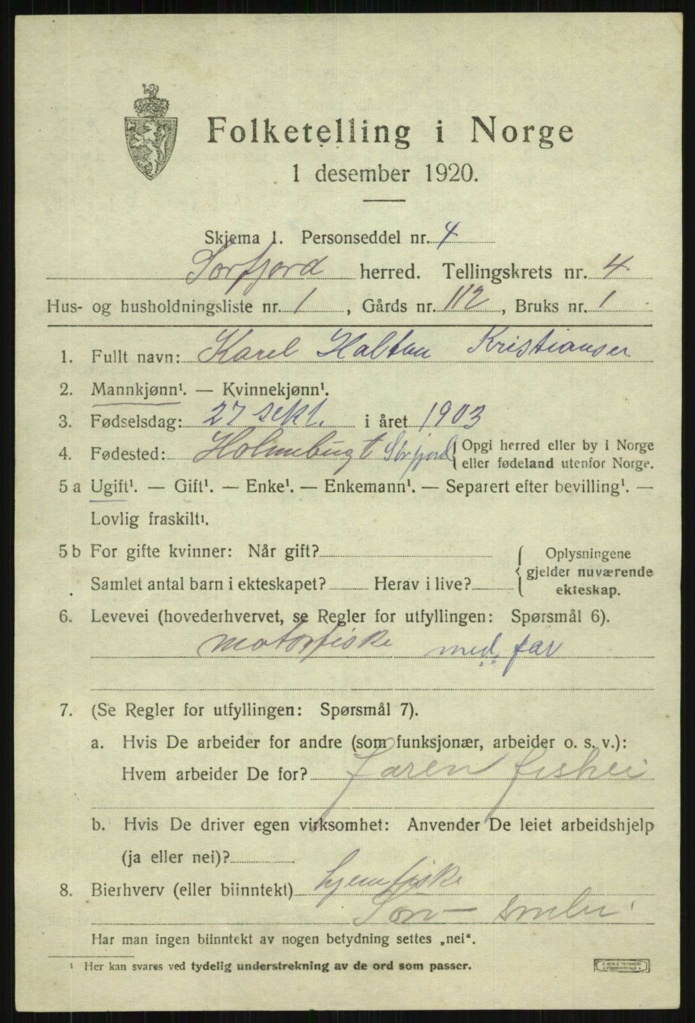 SATØ, 1920 census for Sørfjord, 1920, p. 1356