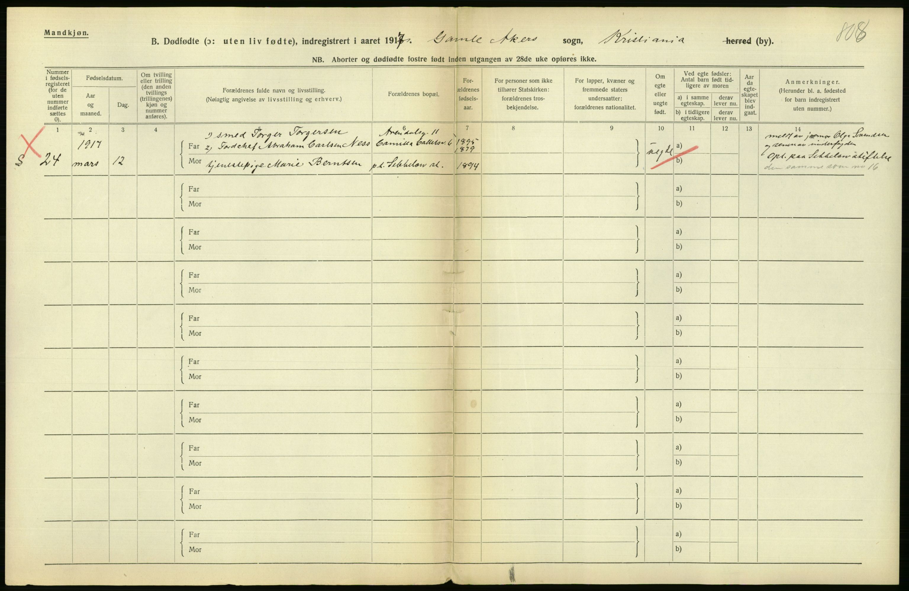 Statistisk sentralbyrå, Sosiodemografiske emner, Befolkning, RA/S-2228/D/Df/Dfb/Dfbg/L0011: Kristiania: Døde, dødfødte., 1917, p. 526