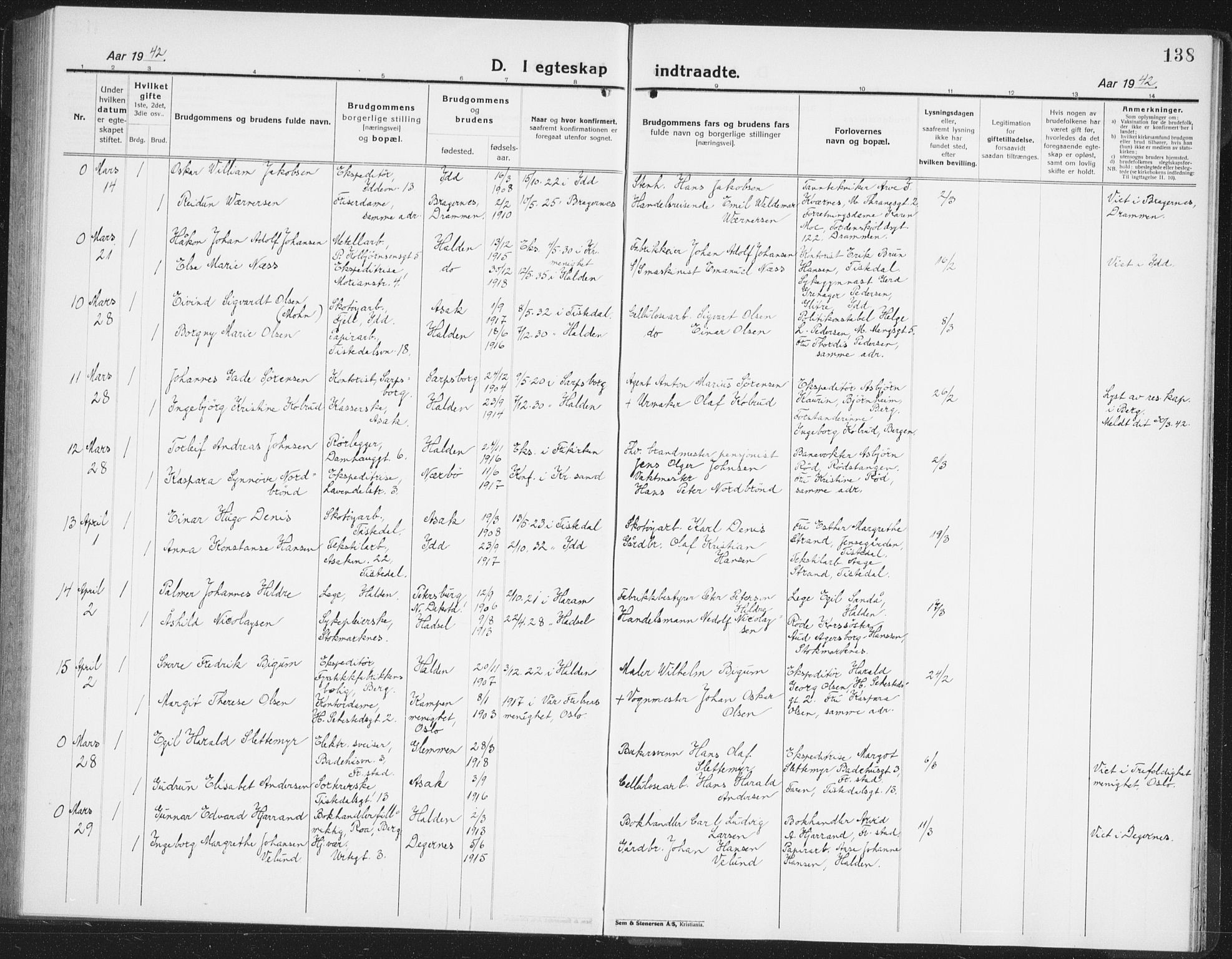 Halden prestekontor Kirkebøker, AV/SAO-A-10909/G/Ga/L0014: Parish register (copy) no. 14, 1925-1943, p. 138