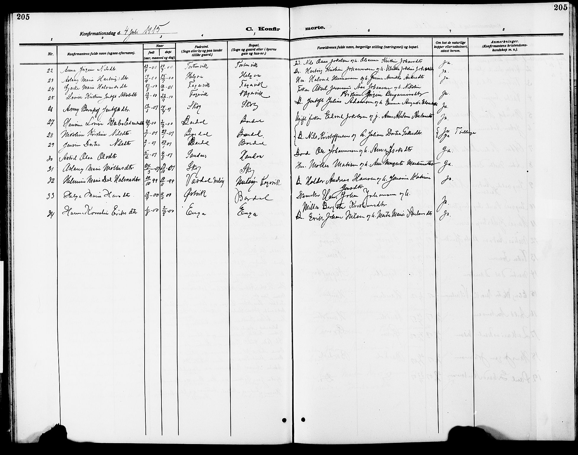 Ministerialprotokoller, klokkerbøker og fødselsregistre - Nordland, SAT/A-1459/838/L0560: Parish register (copy) no. 838C07, 1910-1928, p. 205