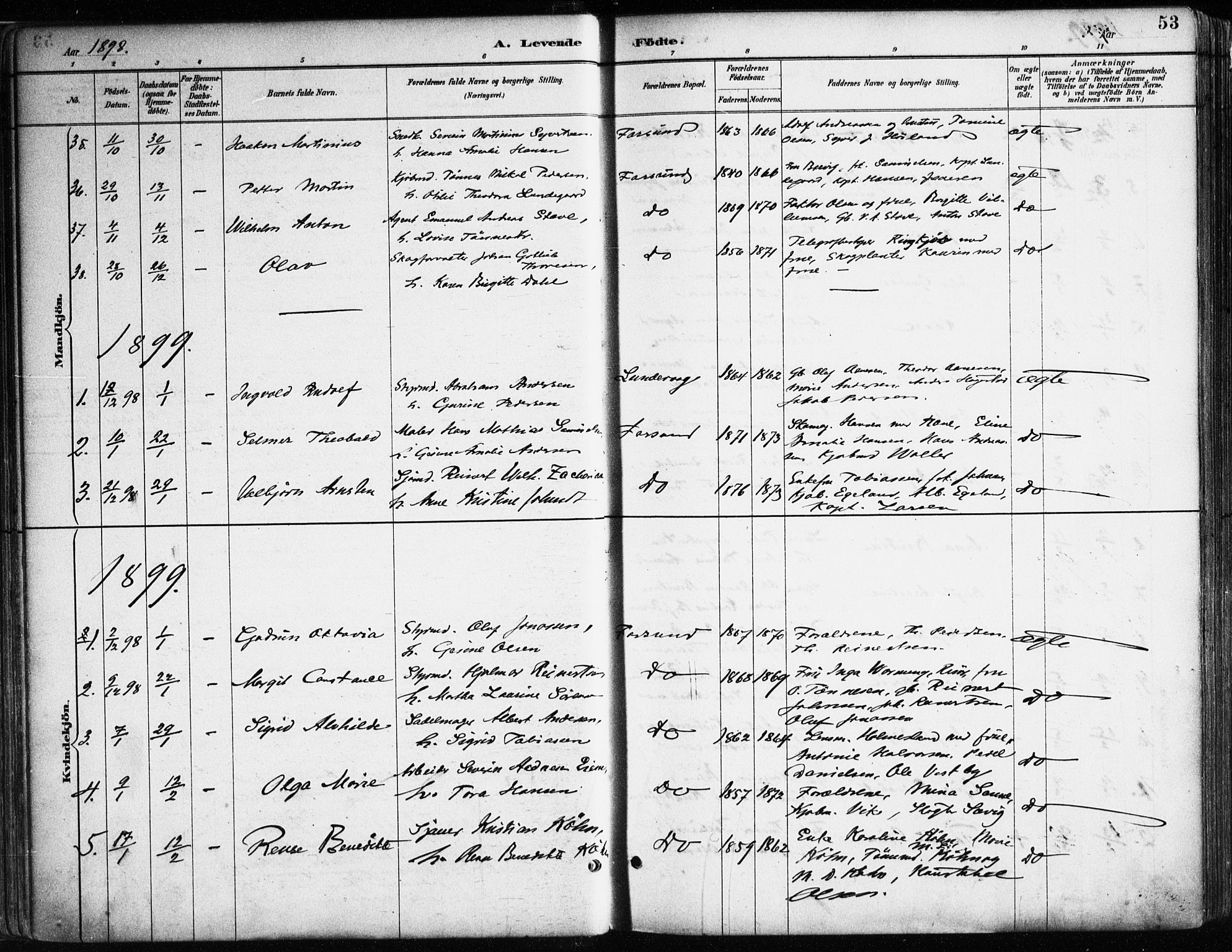 Farsund sokneprestkontor, AV/SAK-1111-0009/F/Fa/L0006: Parish register (official) no. A 6, 1887-1920, p. 53