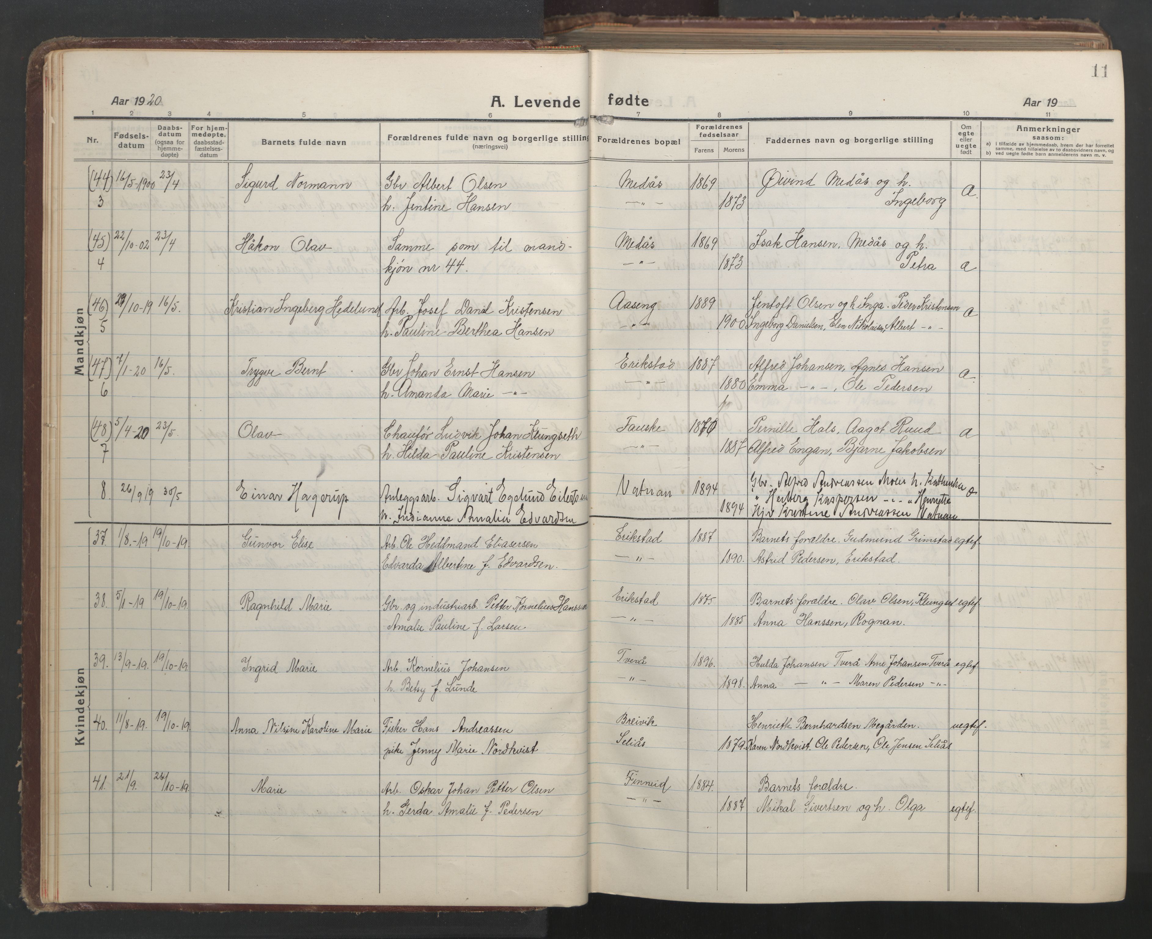 Ministerialprotokoller, klokkerbøker og fødselsregistre - Nordland, AV/SAT-A-1459/849/L0700: Parish register (copy) no. 849C01, 1919-1946, p. 11