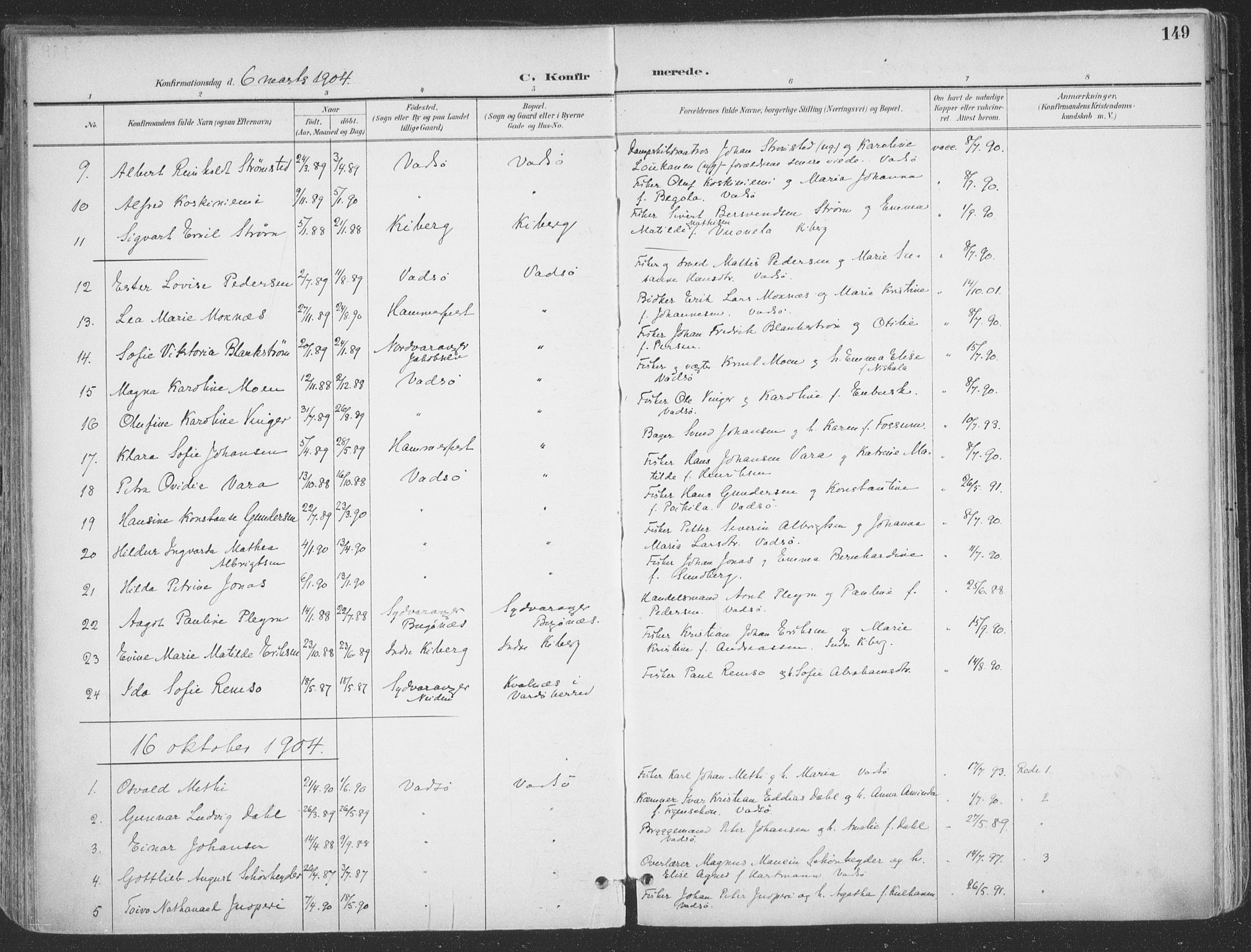 Vadsø sokneprestkontor, SATØ/S-1325/H/Ha/L0007kirke: Parish register (official) no. 7, 1896-1916, p. 149