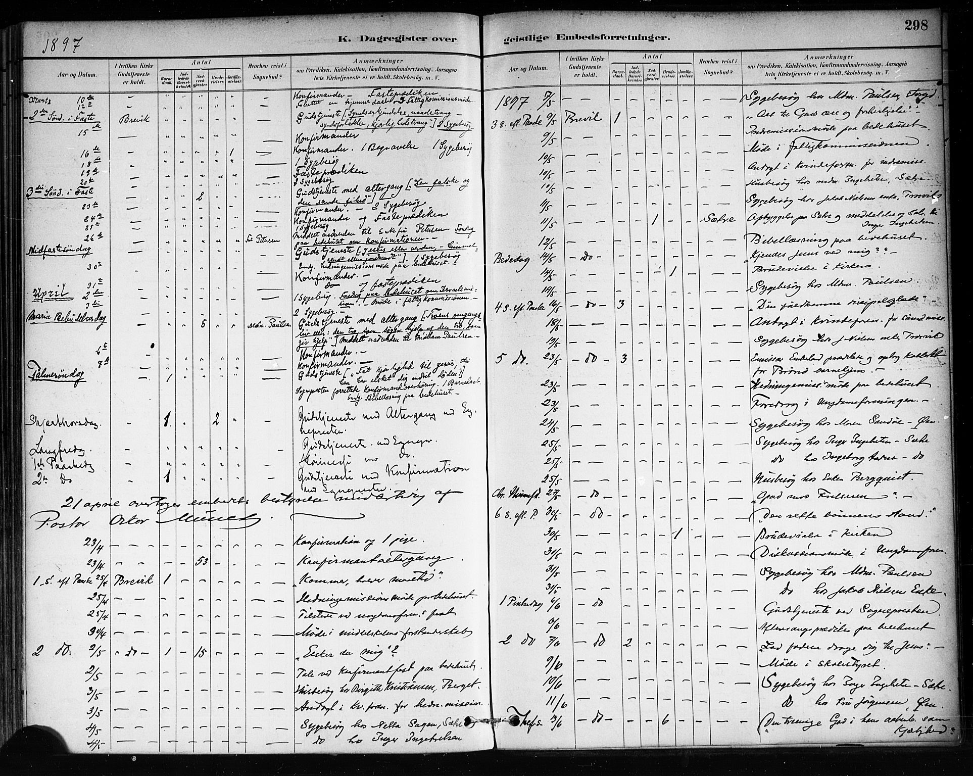 Brevik kirkebøker, SAKO/A-255/F/Fa/L0007: Parish register (official) no. 7, 1882-1900, p. 298