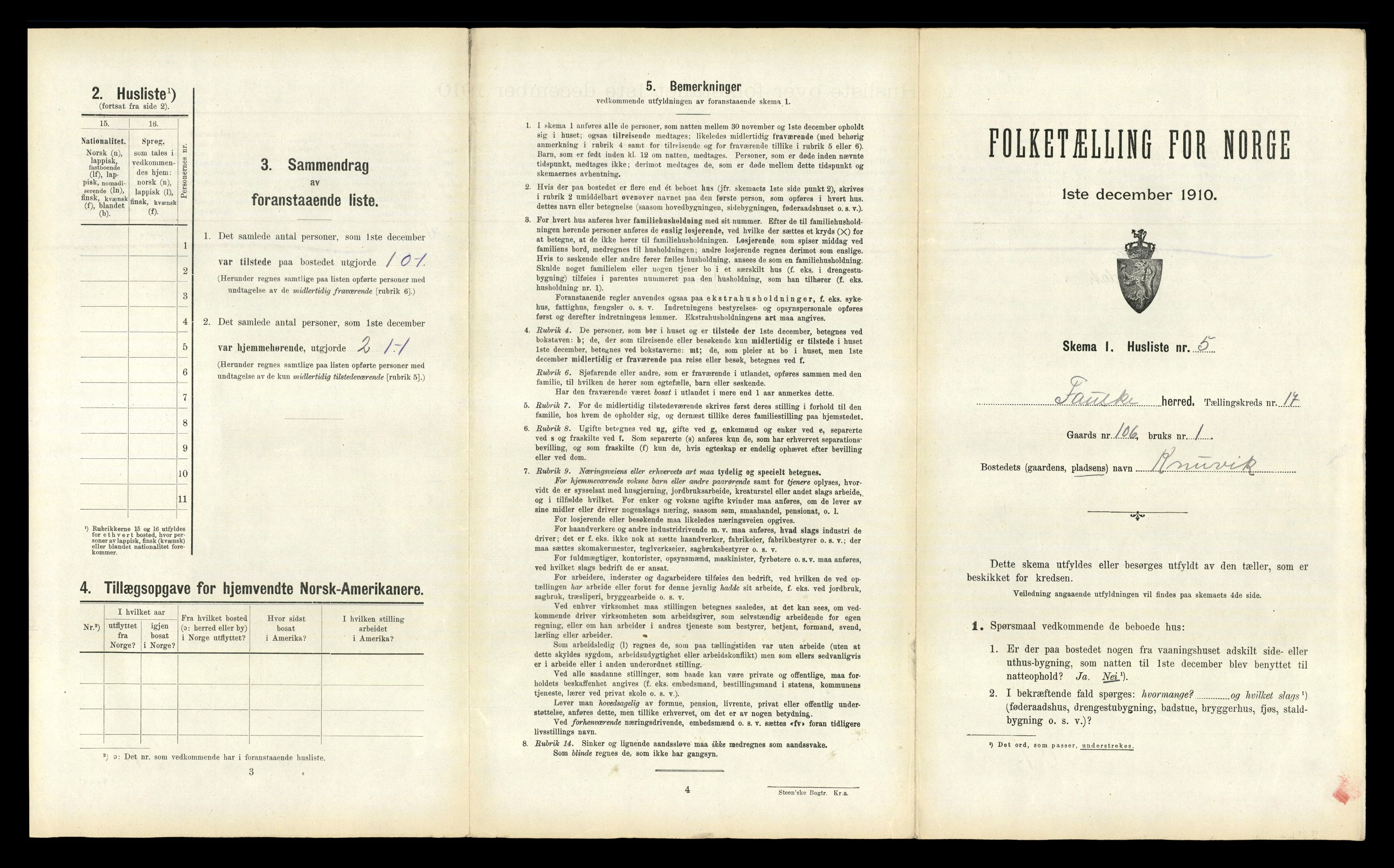 RA, 1910 census for Fauske, 1910, p. 1052