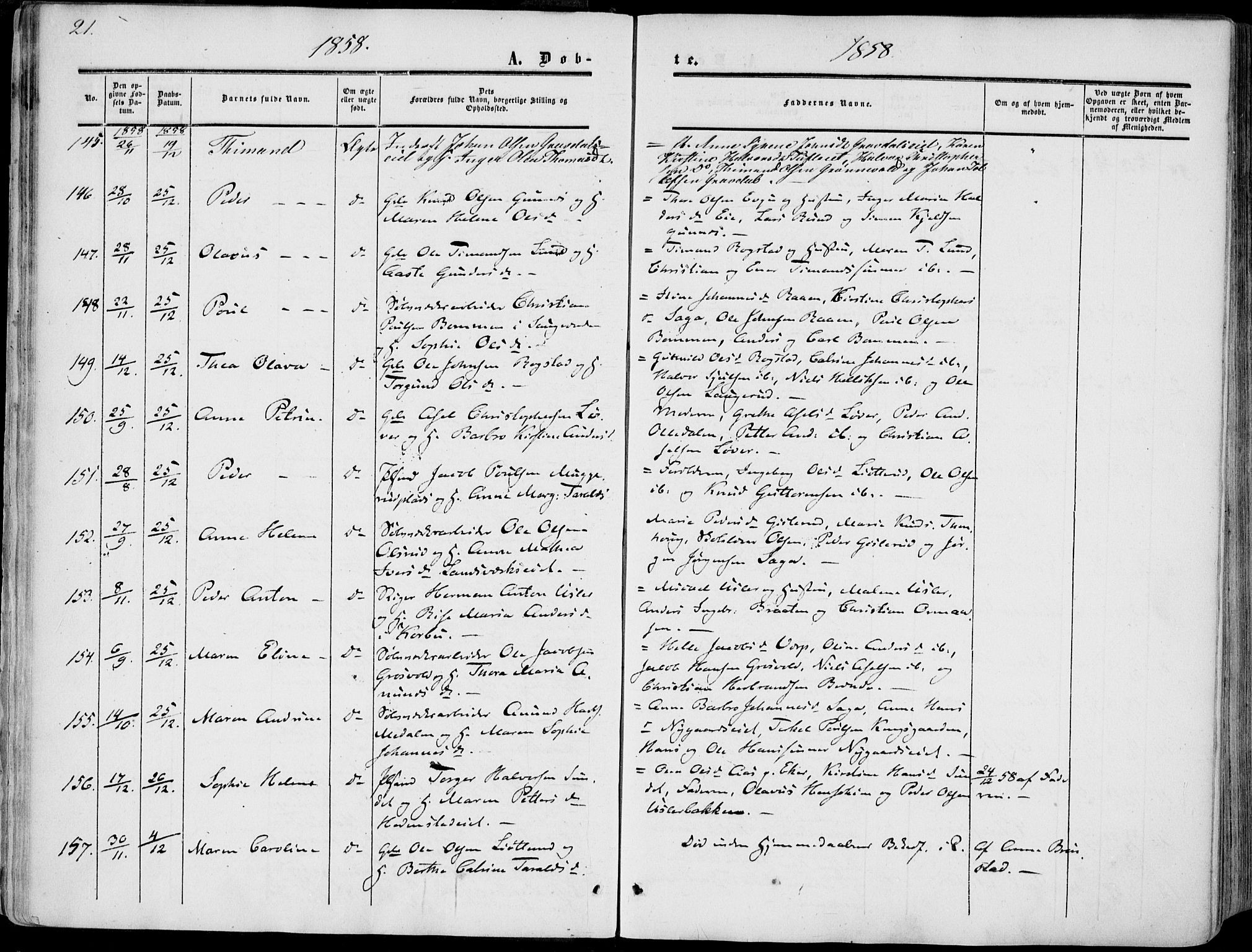 Sandsvær kirkebøker, AV/SAKO-A-244/F/Fa/L0006: Parish register (official) no. I 6, 1857-1868, p. 21