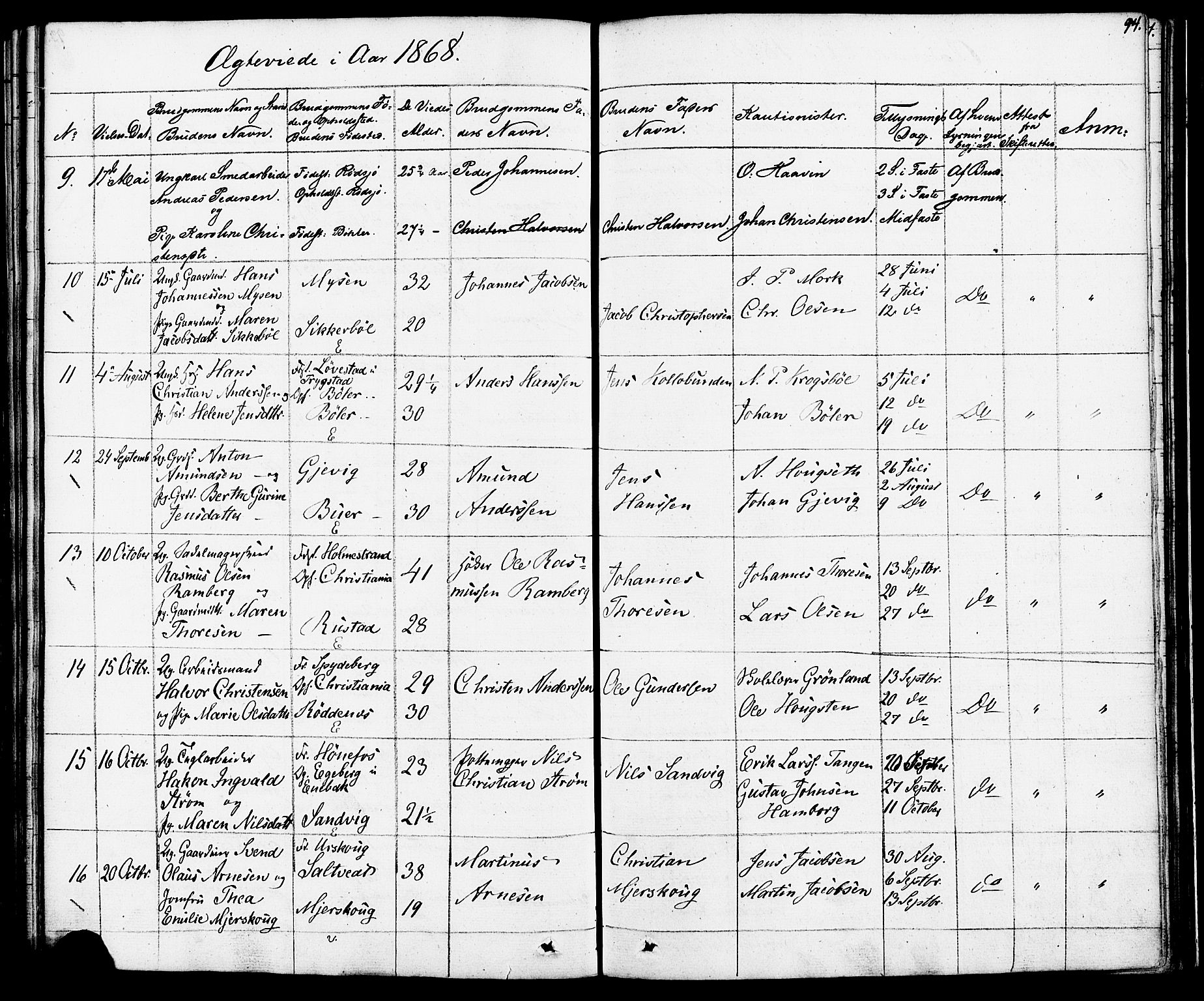 Enebakk prestekontor Kirkebøker, AV/SAO-A-10171c/F/Fa/L0012: Parish register (official) no. I 12, 1832-1882, p. 94