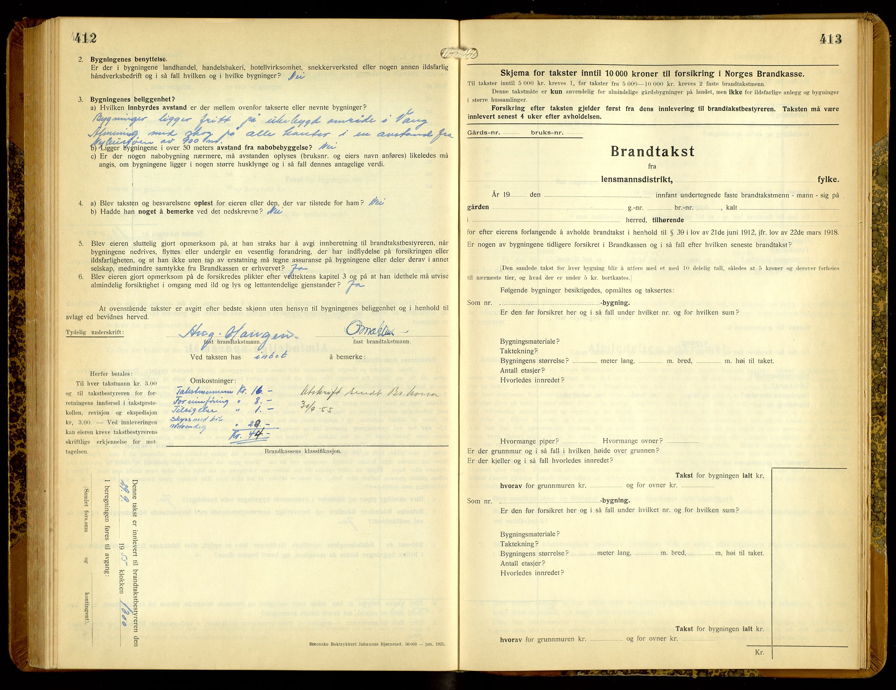 Norges Brannkasse, Vang, Hedmark, SAH/NBRANV-005/F/L0010: Branntakstprotokoll, 1934-1955, p. 412-413