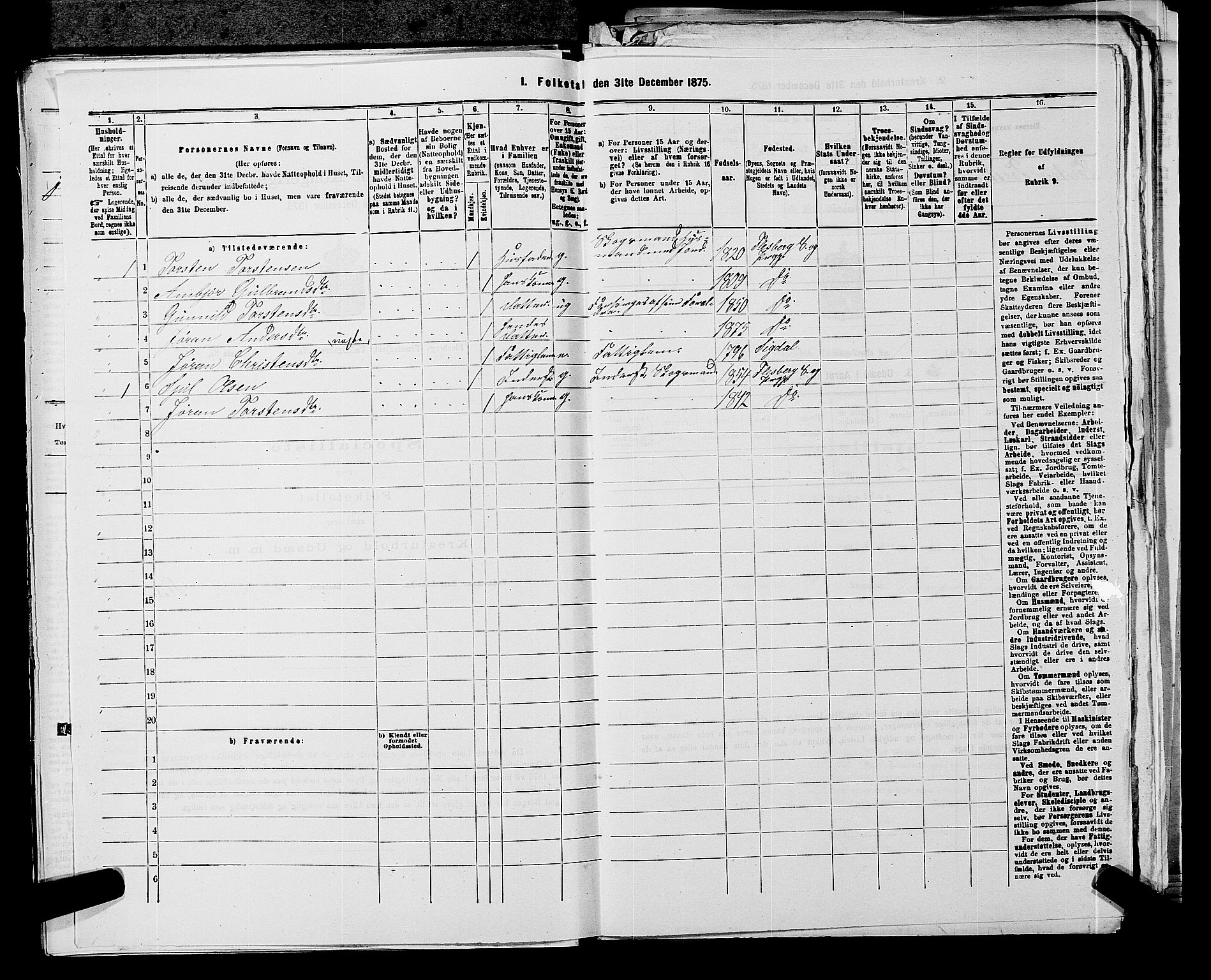 SAKO, 1875 census for 0631P Flesberg, 1875, p. 270