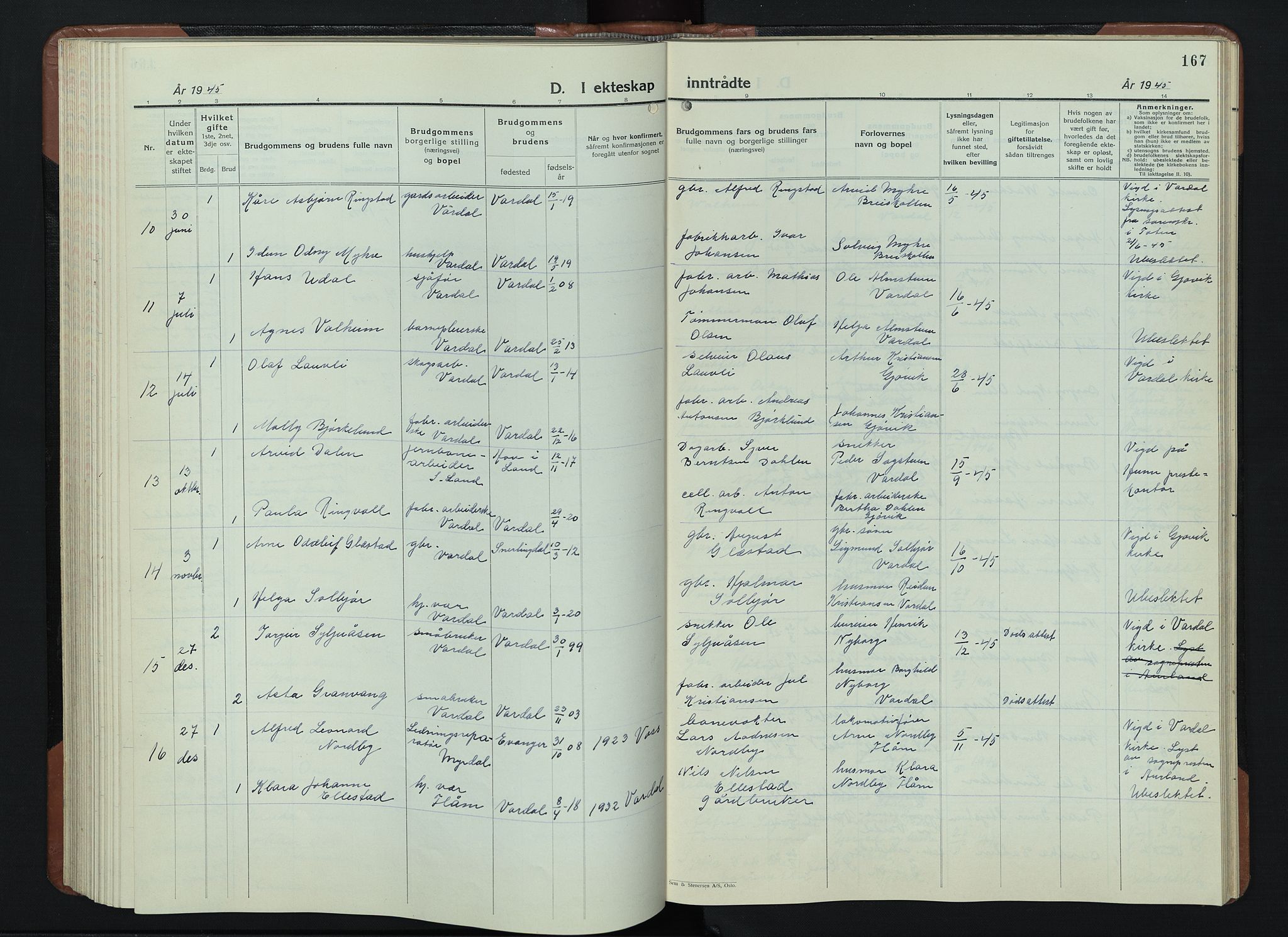 Vardal prestekontor, AV/SAH-PREST-100/H/Ha/Hab/L0018: Parish register (copy) no. 18, 1931-1951, p. 167