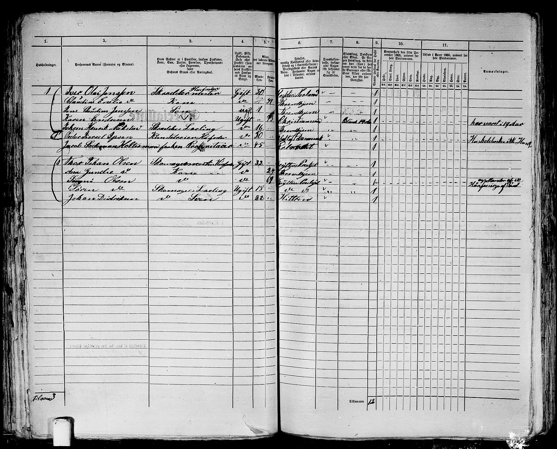 RA, 1865 census for Trondheim, 1865, p. 187