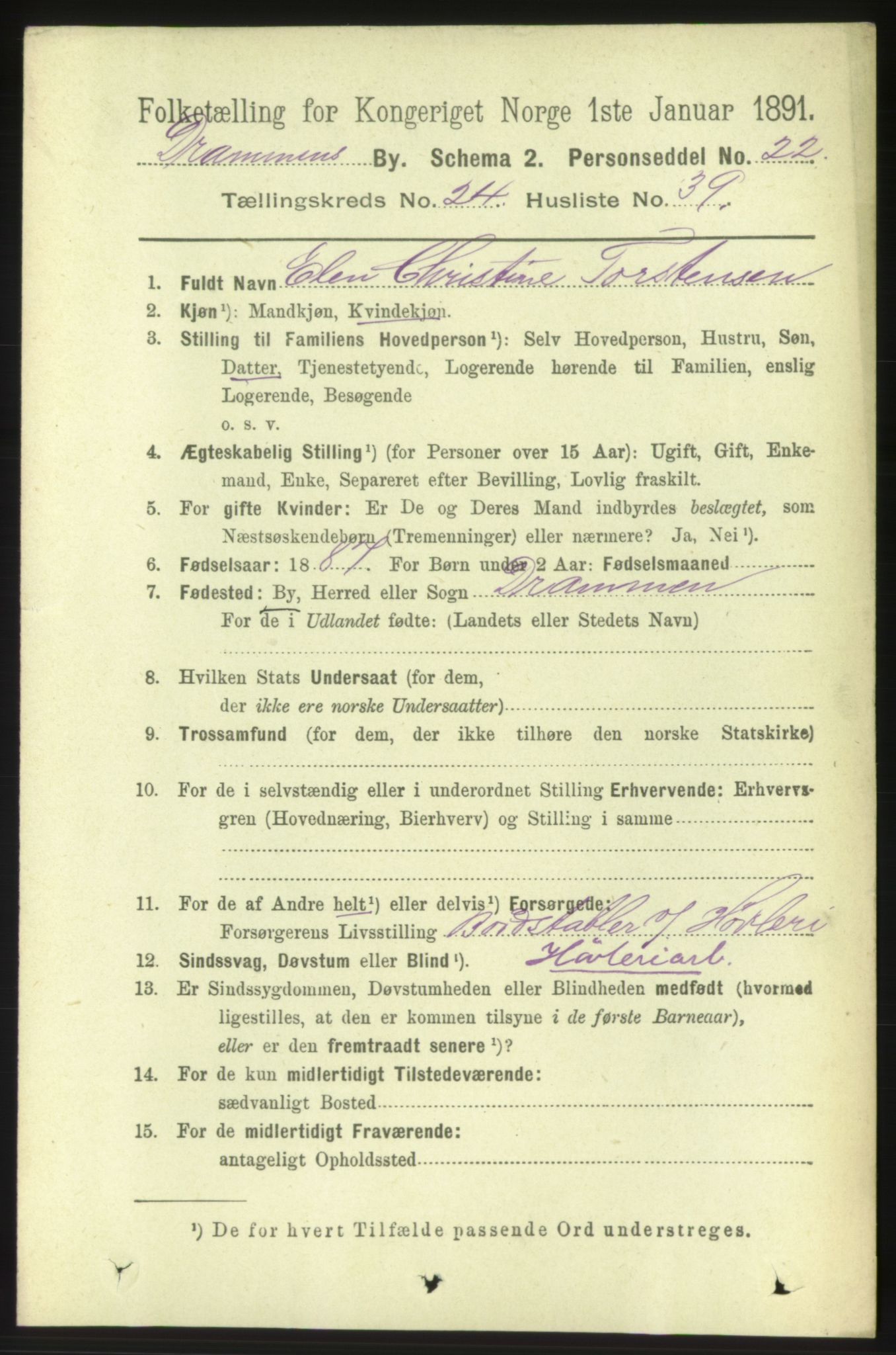 RA, 1891 census for 0602 Drammen, 1891, p. 15153