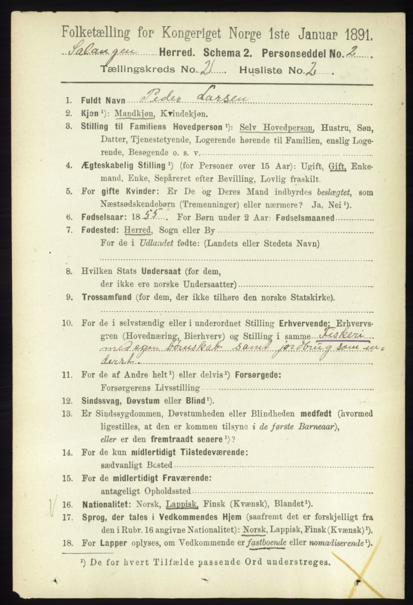 RA, 1891 census for 1921 Salangen, 1891, p. 560