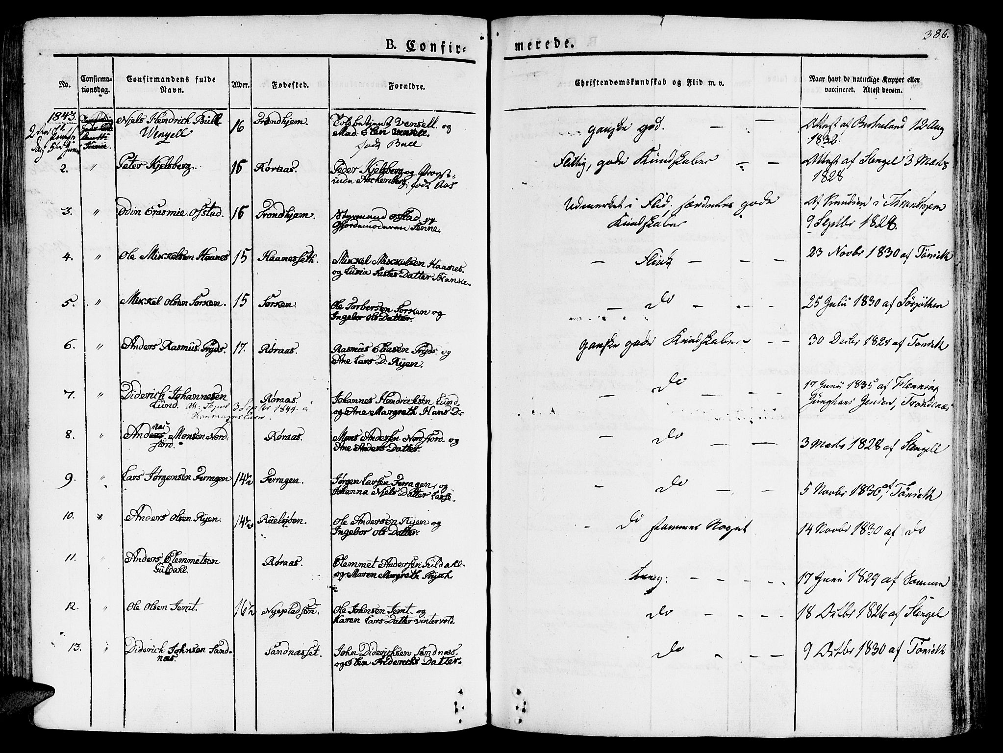 Ministerialprotokoller, klokkerbøker og fødselsregistre - Sør-Trøndelag, SAT/A-1456/681/L0930: Parish register (official) no. 681A08, 1829-1844, p. 386