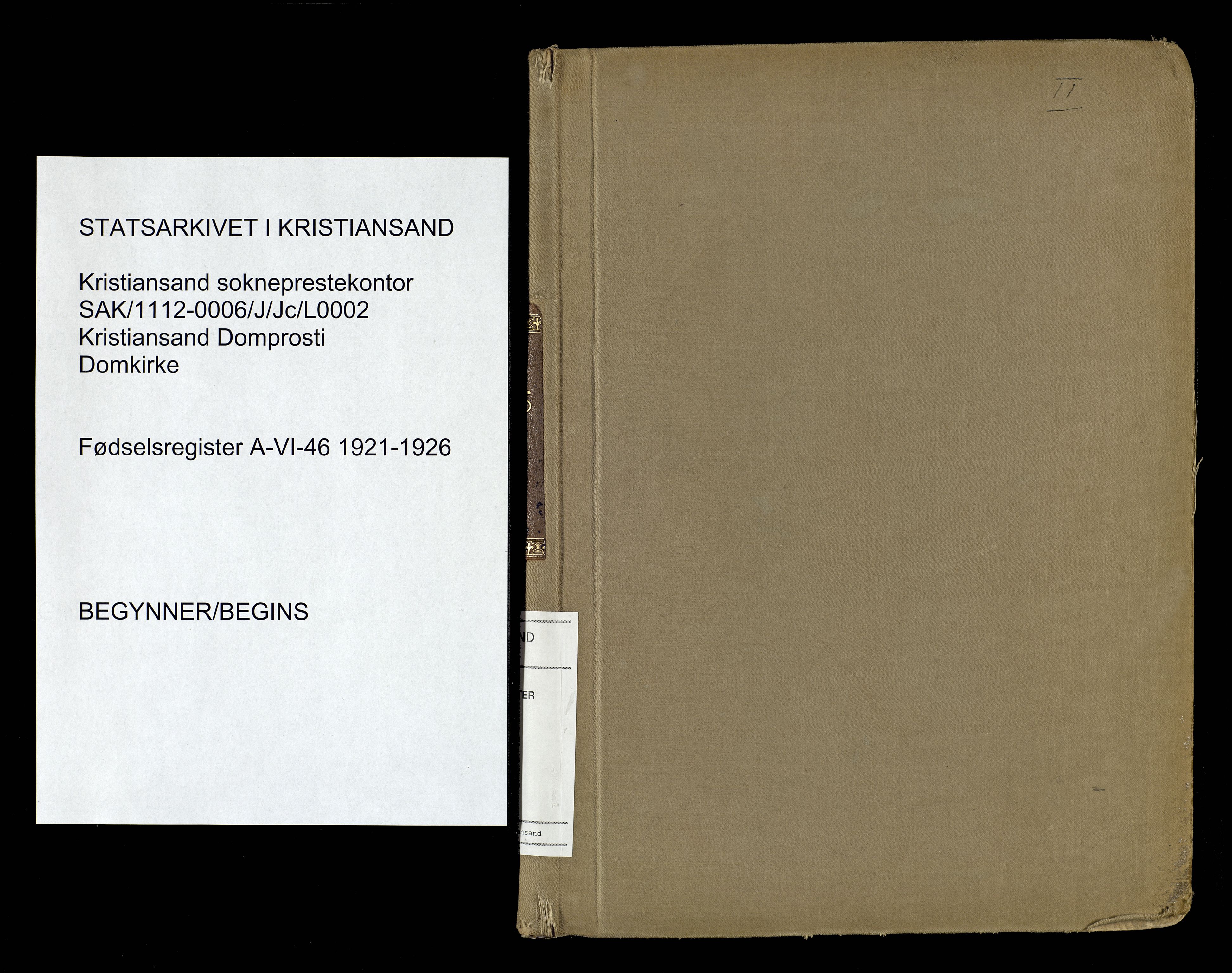 Kristiansand domprosti, SAK/1112-0006/J/Jc/L0002: Birth register no. A-VI-46, 1921-1926