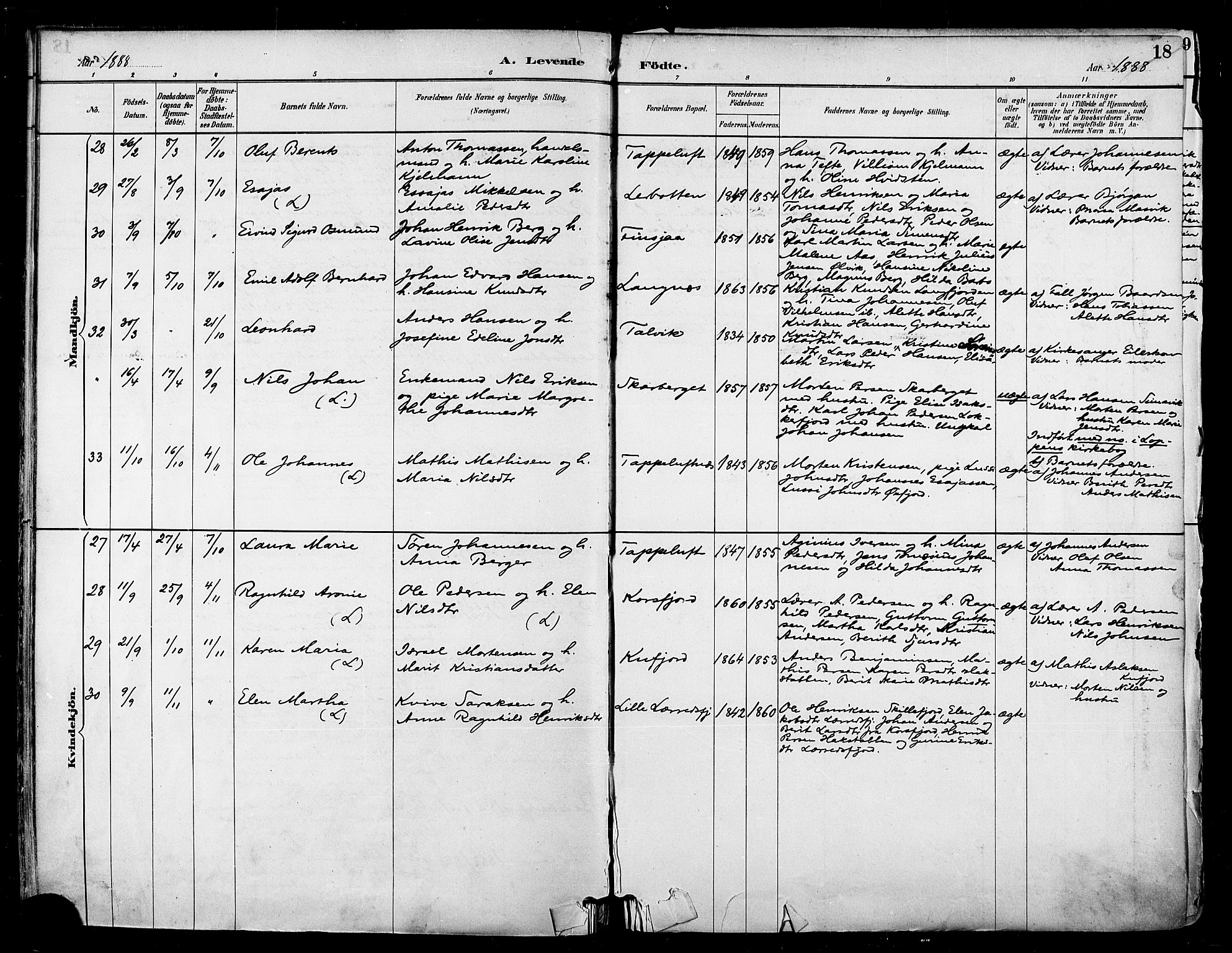 Talvik sokneprestkontor, SATØ/S-1337/H/Ha/L0013kirke: Parish register (official) no. 13, 1886-1897, p. 18