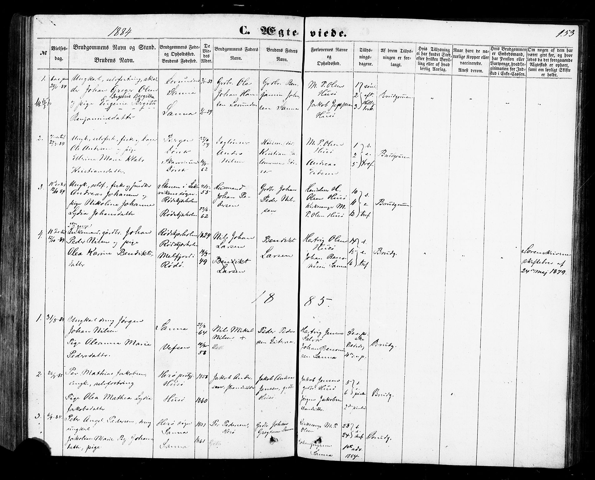 Ministerialprotokoller, klokkerbøker og fødselsregistre - Nordland, SAT/A-1459/840/L0579: Parish register (official) no. 840A01, 1863-1887, p. 153