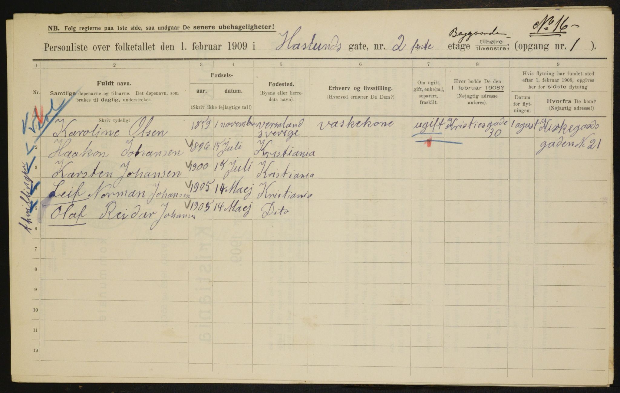 OBA, Municipal Census 1909 for Kristiania, 1909, p. 24227