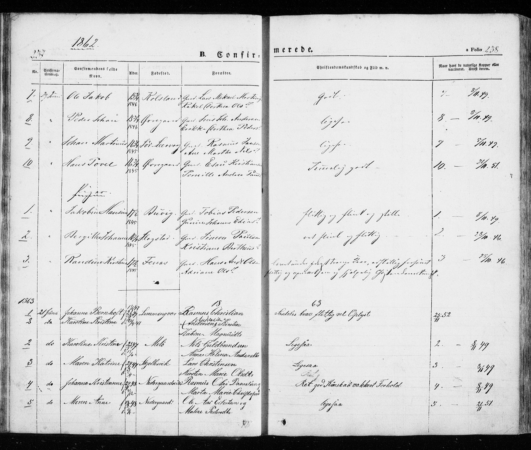 Trondenes sokneprestkontor, SATØ/S-1319/H/Ha/L0010kirke: Parish register (official) no. 10, 1840-1865, p. 237-238
