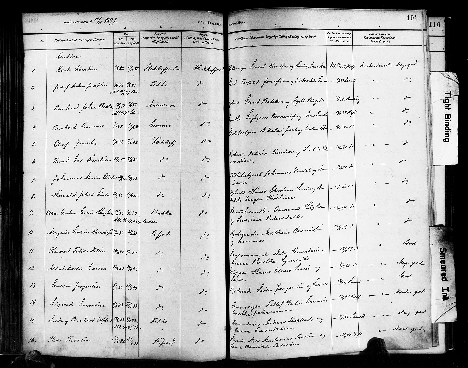 Flekkefjord sokneprestkontor, SAK/1111-0012/F/Fa/Faa/L0001: Parish register (official) no. A 1, 1885-1900, p. 104