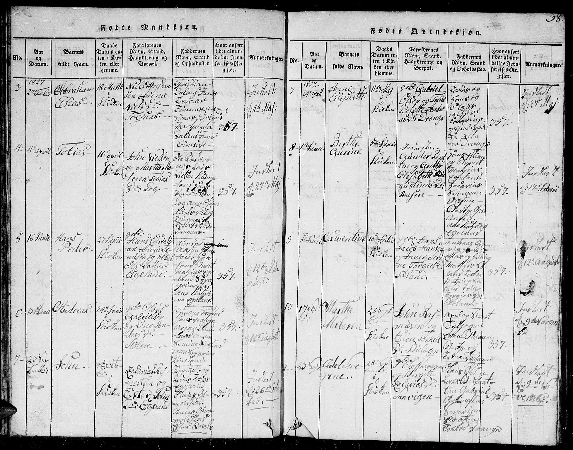 Herad sokneprestkontor, AV/SAK-1111-0018/F/Fb/Fba/L0001: Parish register (copy) no. B 1, 1815-1852, p. 38