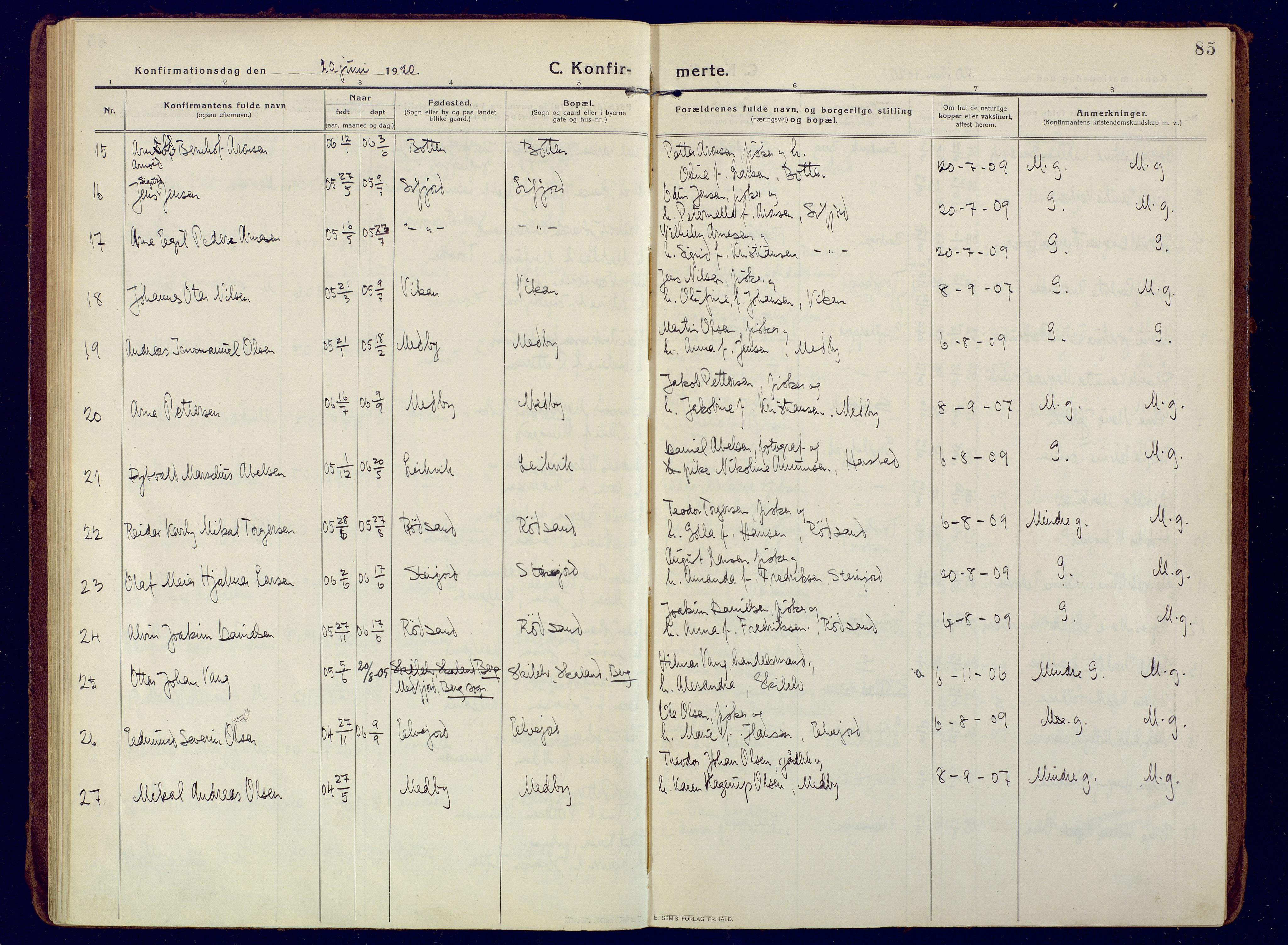 Berg sokneprestkontor, SATØ/S-1318/G/Ga/Gaa: Parish register (official) no. 10, 1916-1928, p. 85