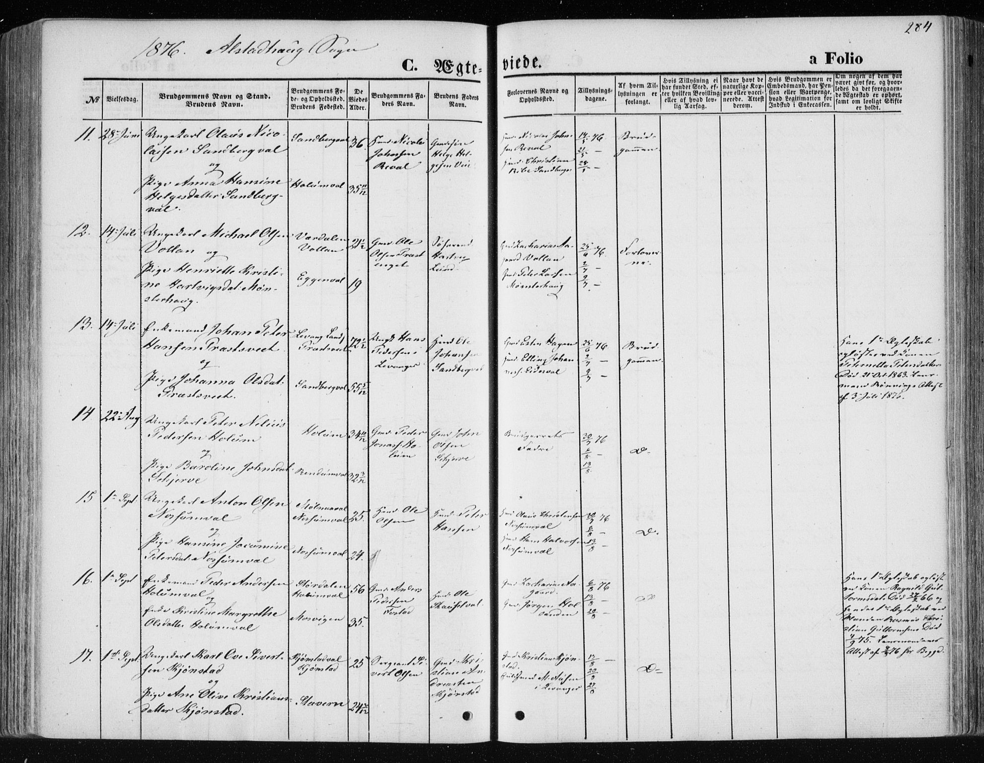 Ministerialprotokoller, klokkerbøker og fødselsregistre - Nord-Trøndelag, AV/SAT-A-1458/717/L0157: Parish register (official) no. 717A08 /1, 1863-1877, p. 284